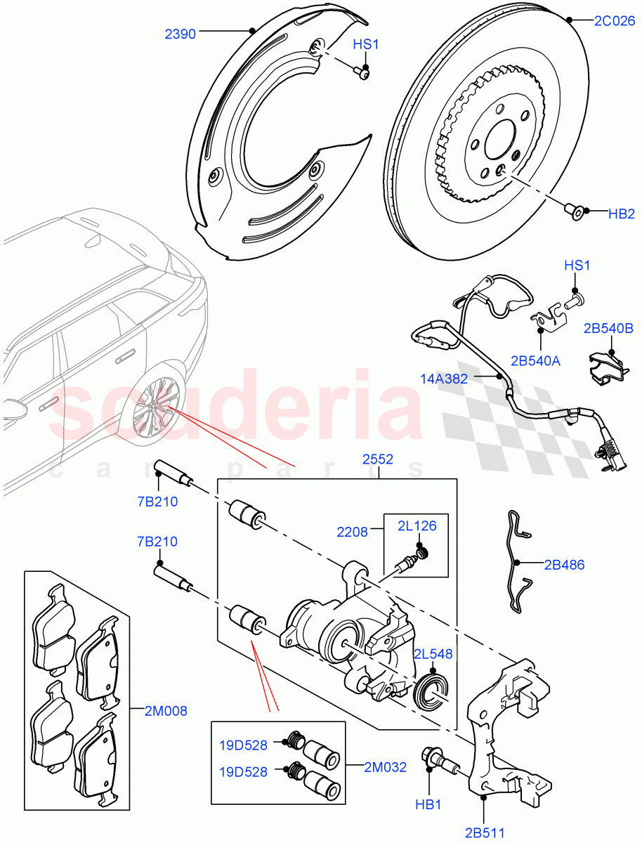 Rear Brake Discs And Calipers(5.0L P AJ133 DOHC CDA S/C Enhanced,Limited Package)((V)FROMKA000001) of Land Rover Land Rover Range Rover Velar (2017+) [3.0 DOHC GDI SC V6 Petrol]