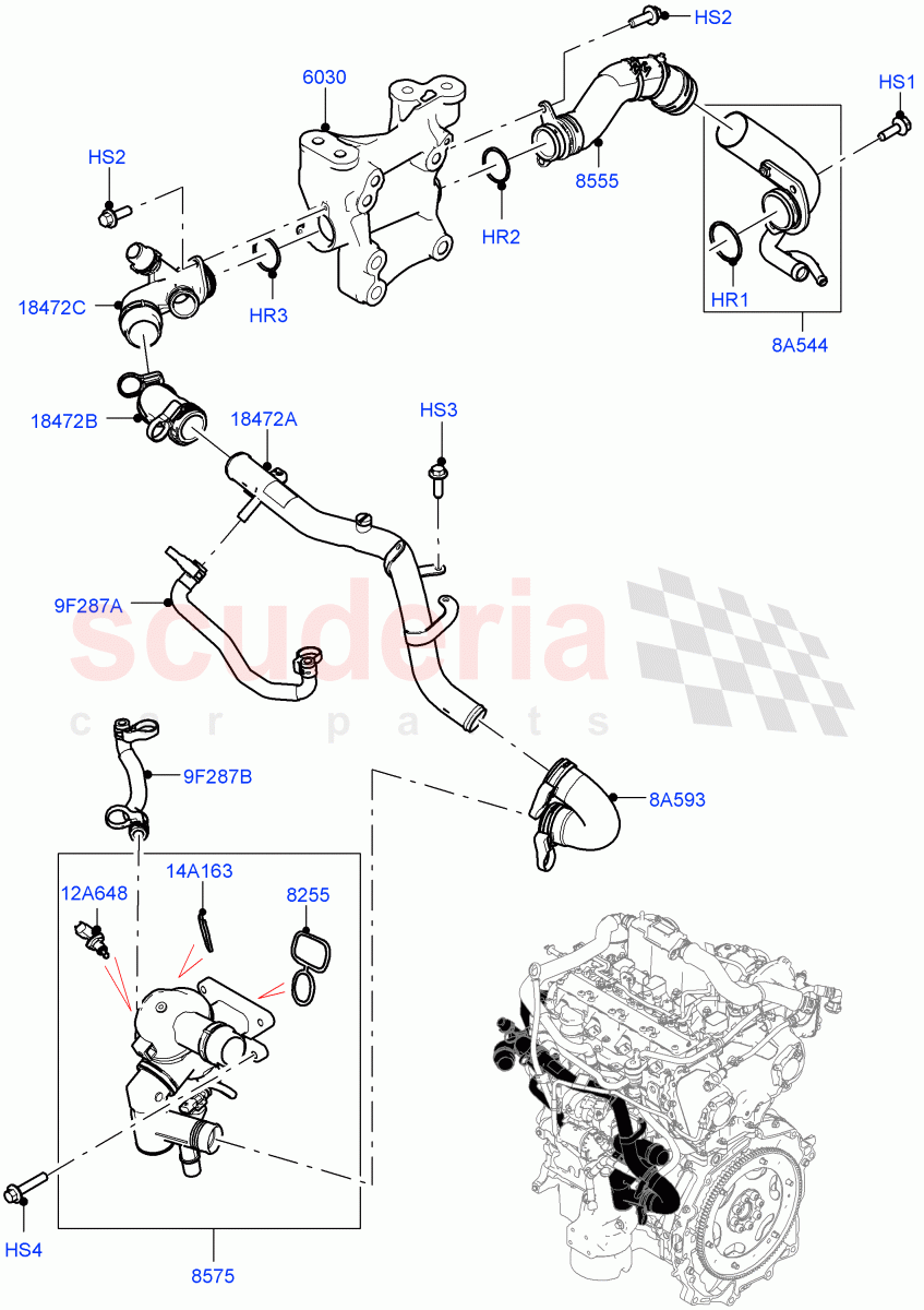 Thermostat/Housing & Related Parts(2.0L AJ20P4 Petrol Mid PTA,Changsu (China)) of Land Rover Land Rover Discovery Sport (2015+) [2.0 Turbo Petrol AJ200P]