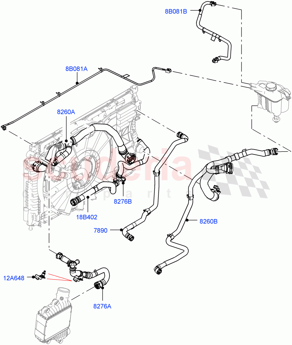 Cooling System Pipes And Hoses(2.0L AJ21D4 Diesel Mid,9 Speed Auto Trans 9HP50,Itatiaia (Brazil)) of Land Rover Land Rover Range Rover Evoque (2019+) [2.0 Turbo Diesel AJ21D4]