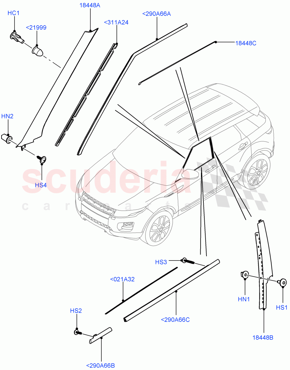 Front Doors, Hinges & Weatherstrips(Finishers)(5 Door,Itatiaia (Brazil))((V)FROMGT000001) of Land Rover Land Rover Range Rover Evoque (2012-2018) [2.0 Turbo Petrol GTDI]
