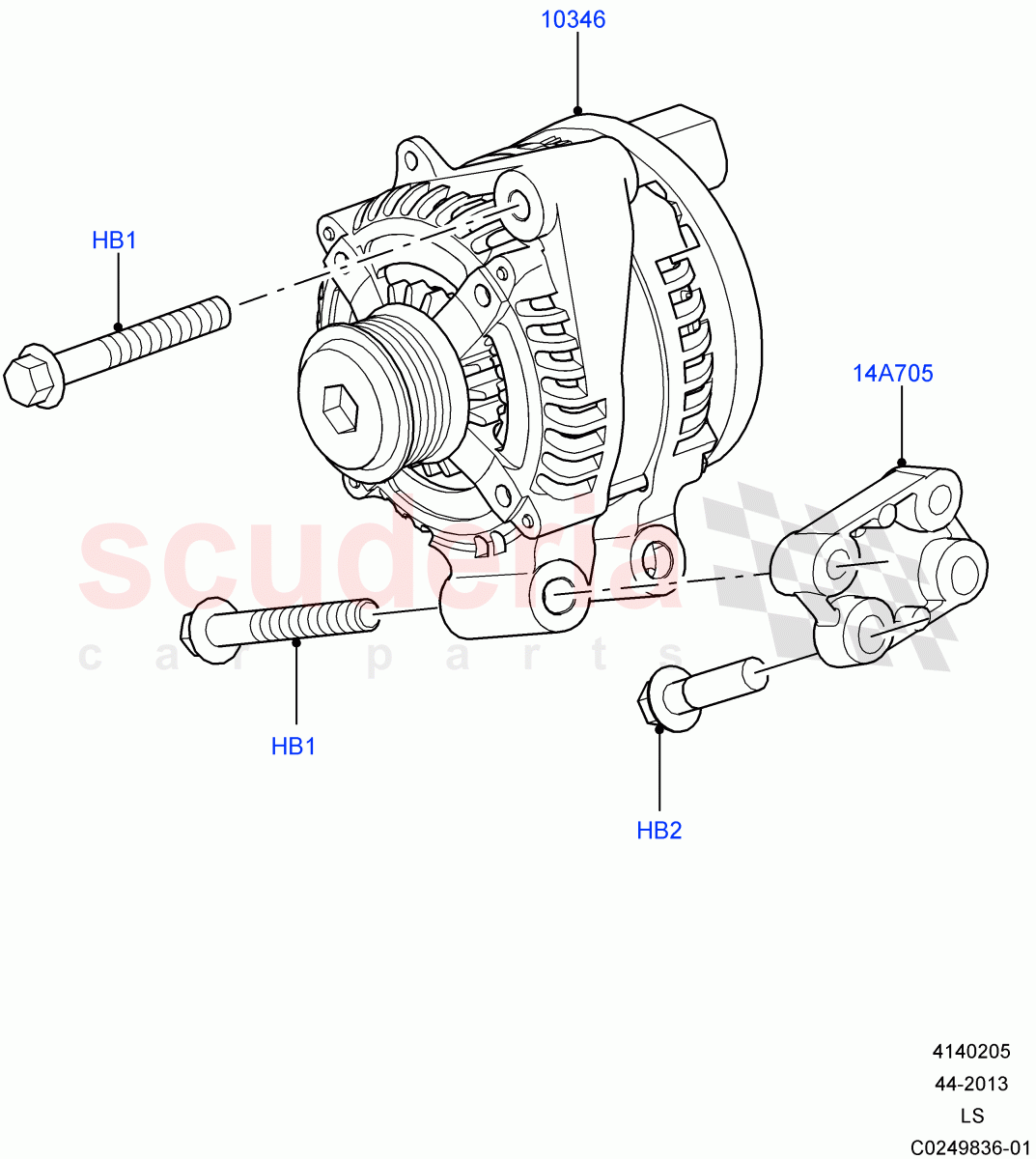 Alternator And Mountings(3.0L DOHC GDI SC V6 PETROL)((V)FROMEA000001) of Land Rover Land Rover Discovery 4 (2010-2016) [3.0 DOHC GDI SC V6 Petrol]