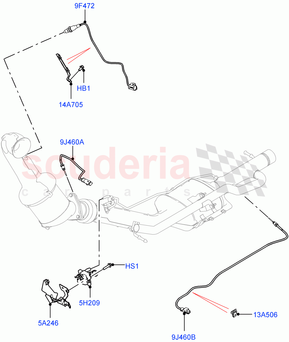 Exhaust Sensors And Modules(2.0L AJ20D4 Diesel Mid PTA,Proconve L6 Emissions,Itatiaia (Brazil))((V)FROMLT000001) of Land Rover Land Rover Discovery Sport (2015+) [2.0 Turbo Diesel]