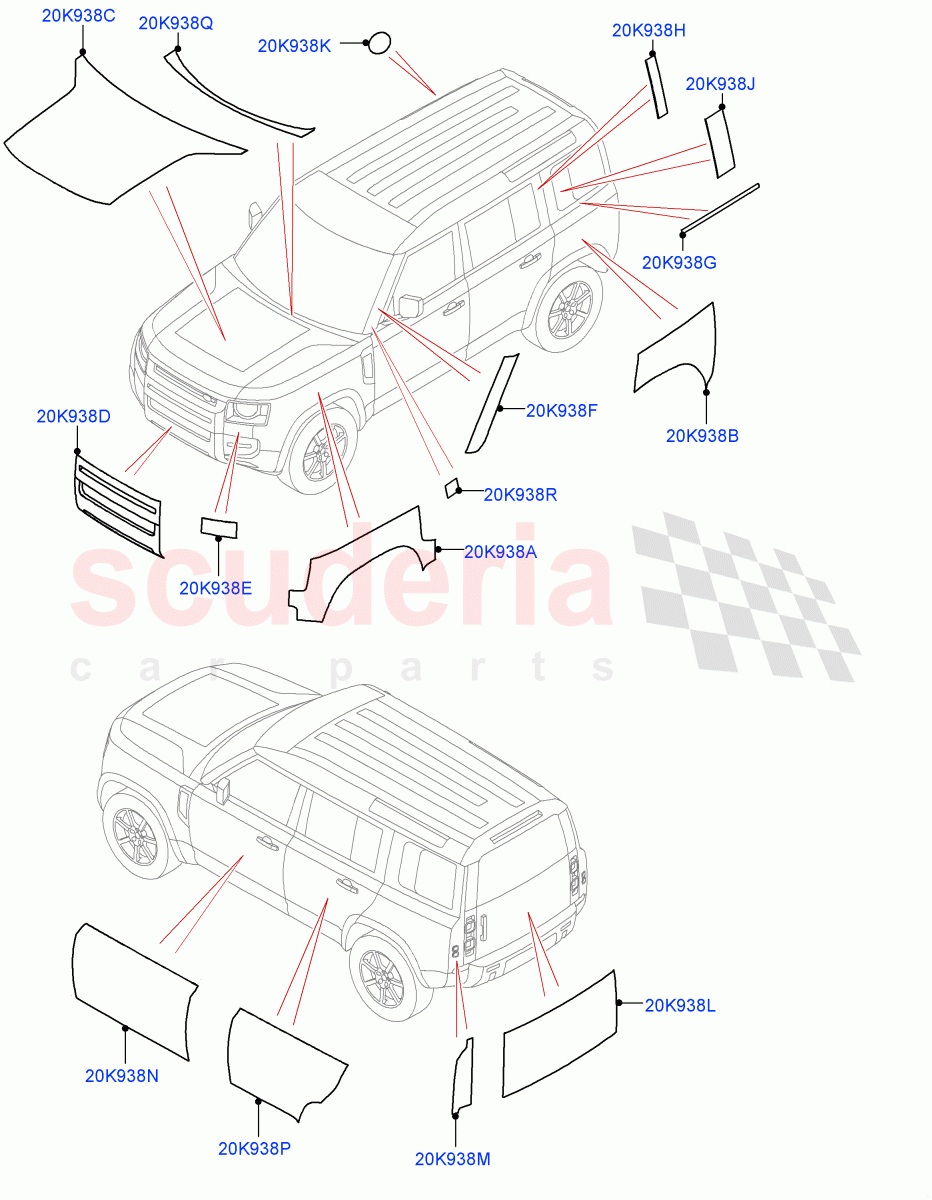 Satin Wrap Protective Foils(Standard Wheelbase,Satin Wrap,Short Wheelbase) of Land Rover Land Rover Defender (2020+) [2.0 Turbo Petrol AJ200P]