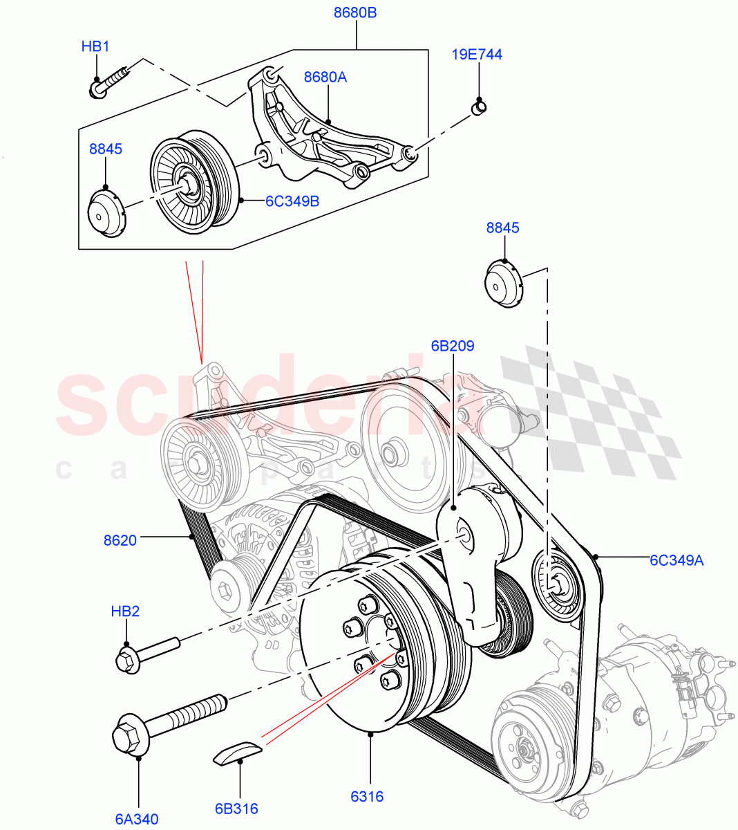 Pulleys And Drive Belts(Nitra Plant Build, Primary Drive)(5.0 Petrol AJ133 DOHC CDA)((V)FROMM2000001) of Land Rover Land Rover Defender (2020+) [5.0 OHC SGDI SC V8 Petrol]