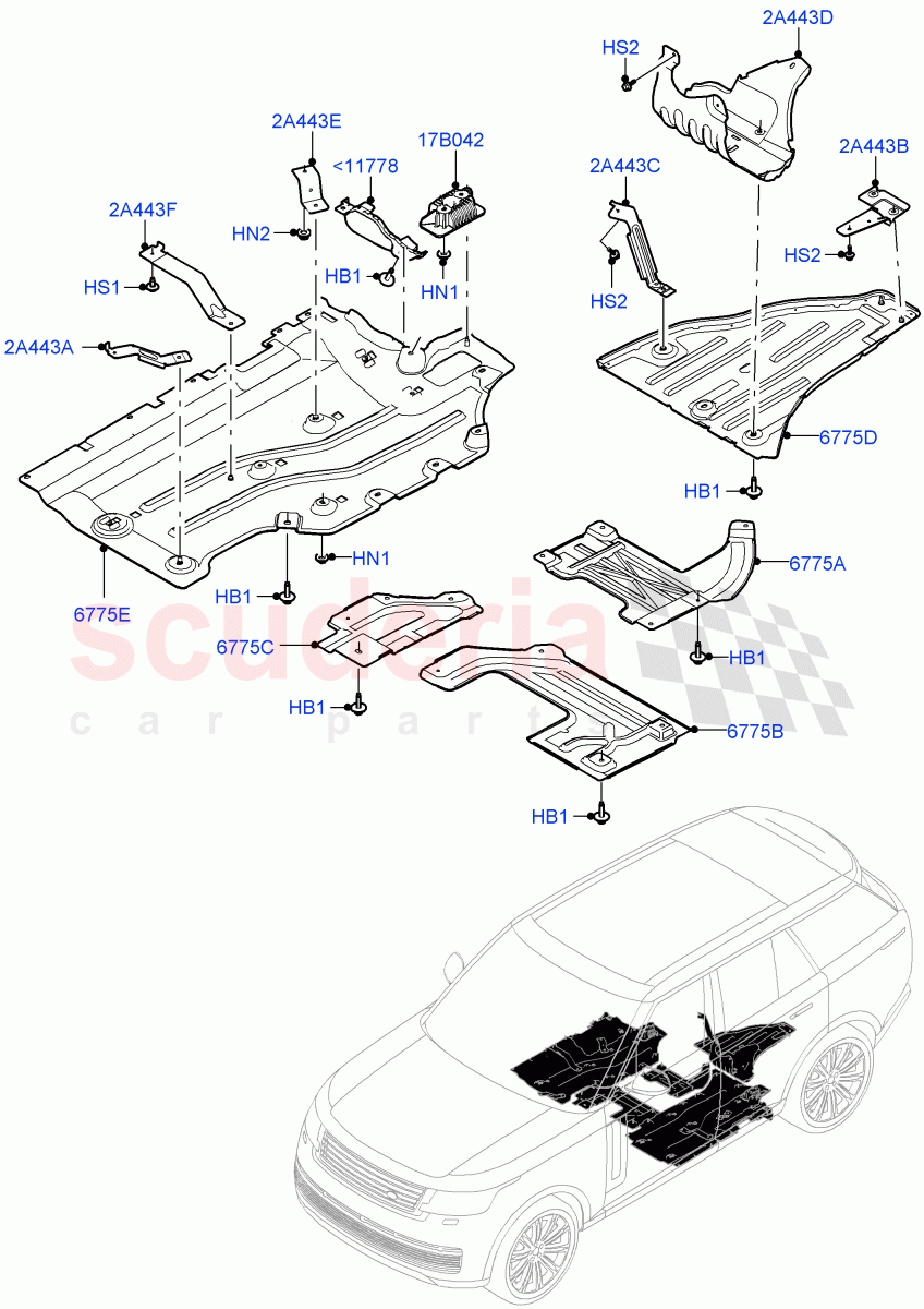 Splash And Heat Shields(Middle And Rear Section) of Land Rover Land Rover Range Rover (2022+) [3.0 I6 Turbo Petrol AJ20P6]
