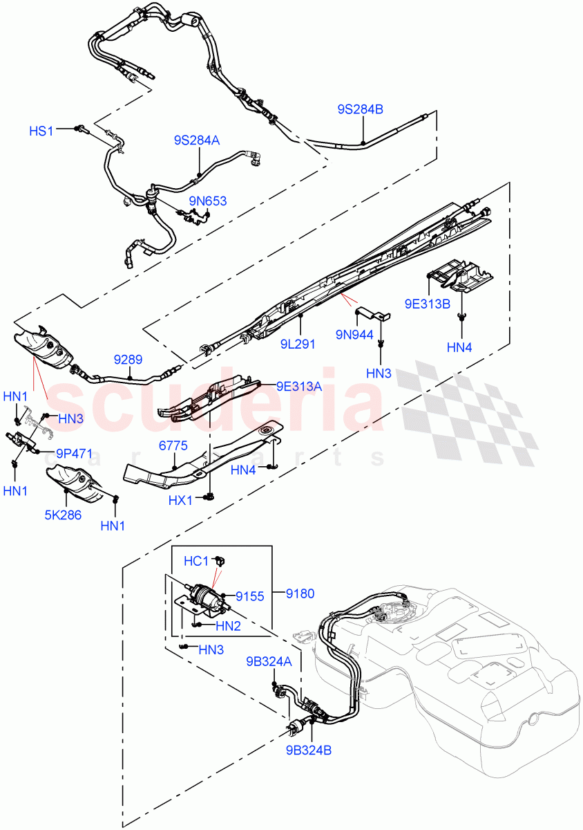 Fuel Lines(Centre And Front)(2.0L I4 Mid AJ200 Petrol E100)((V)FROMJH000001) of Land Rover Land Rover Discovery Sport (2015+) [2.0 Turbo Petrol AJ200P]