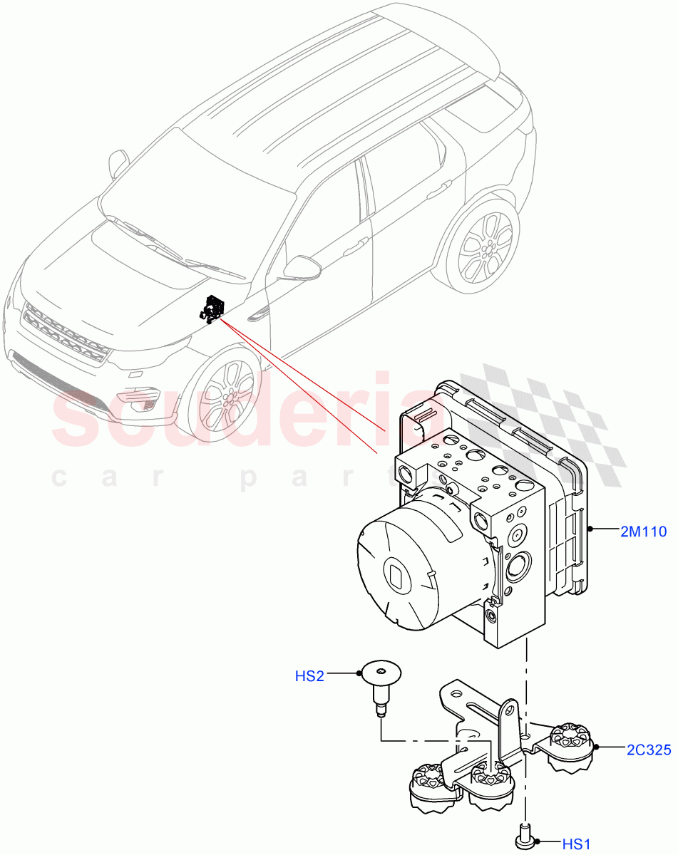 Anti-Lock Braking System(ABS Modulator)(Halewood (UK),Less Electric Engine Battery,Electric Engine Battery-MHEV)((V)FROMLH000001,(V)TOLH999999) of Land Rover Land Rover Discovery Sport (2015+) [1.5 I3 Turbo Petrol AJ20P3]