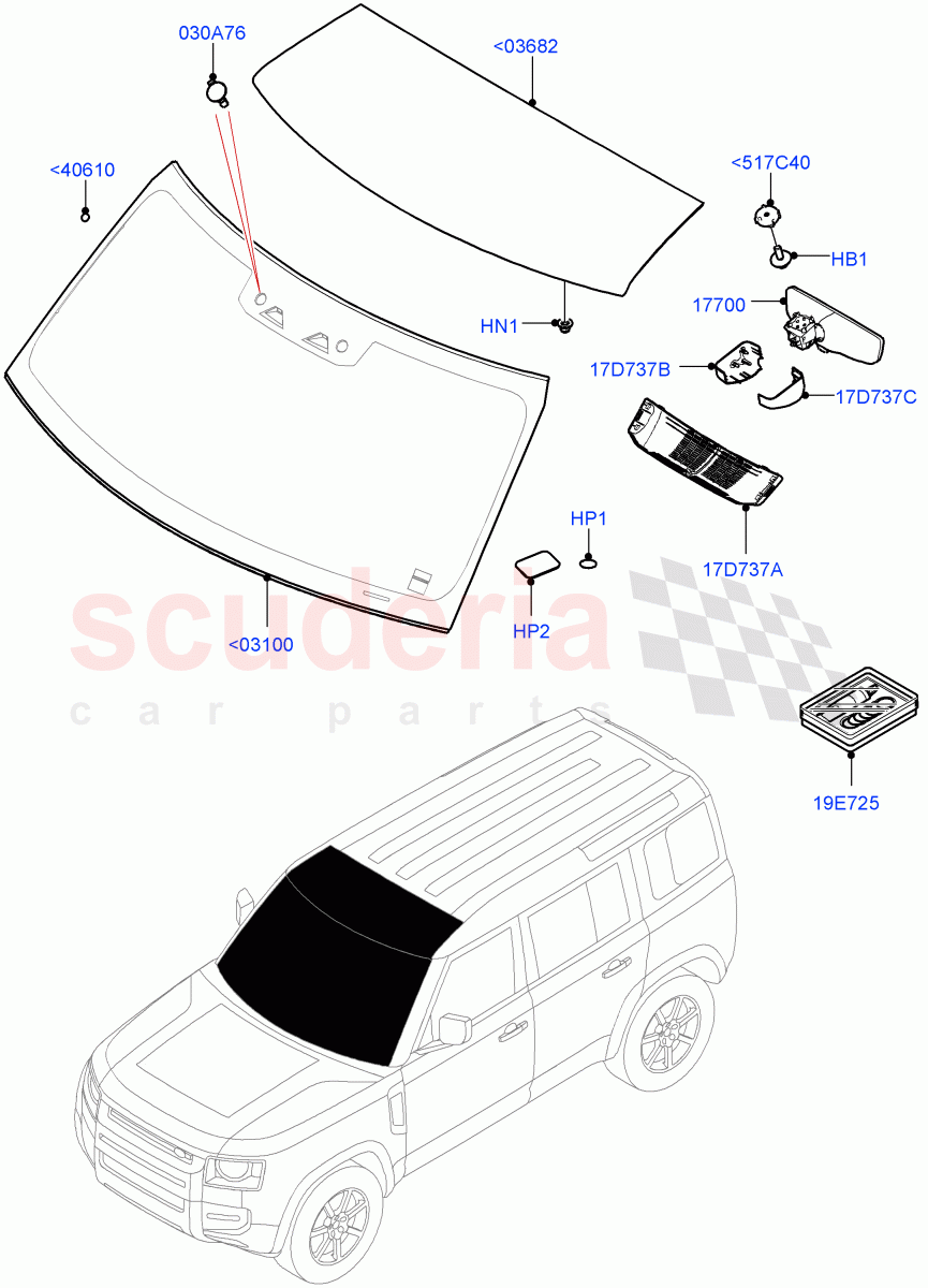 Windscreen/Inside Rear View Mirror of Land Rover Land Rover Defender (2020+) [3.0 I6 Turbo Diesel AJ20D6]