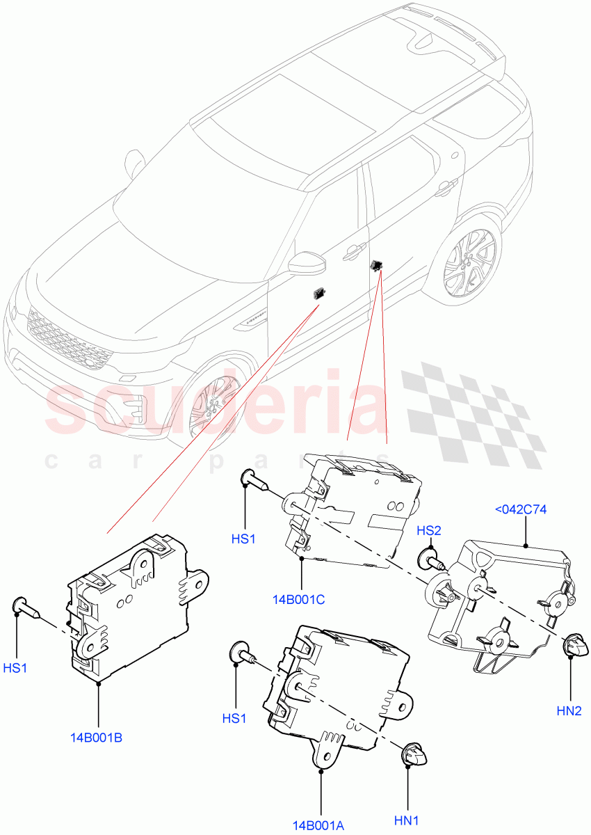 Vehicle Modules And Sensors(Nitra Plant Build, Door)((V)FROMK2000001) of Land Rover Land Rover Discovery 5 (2017+) [3.0 I6 Turbo Petrol AJ20P6]