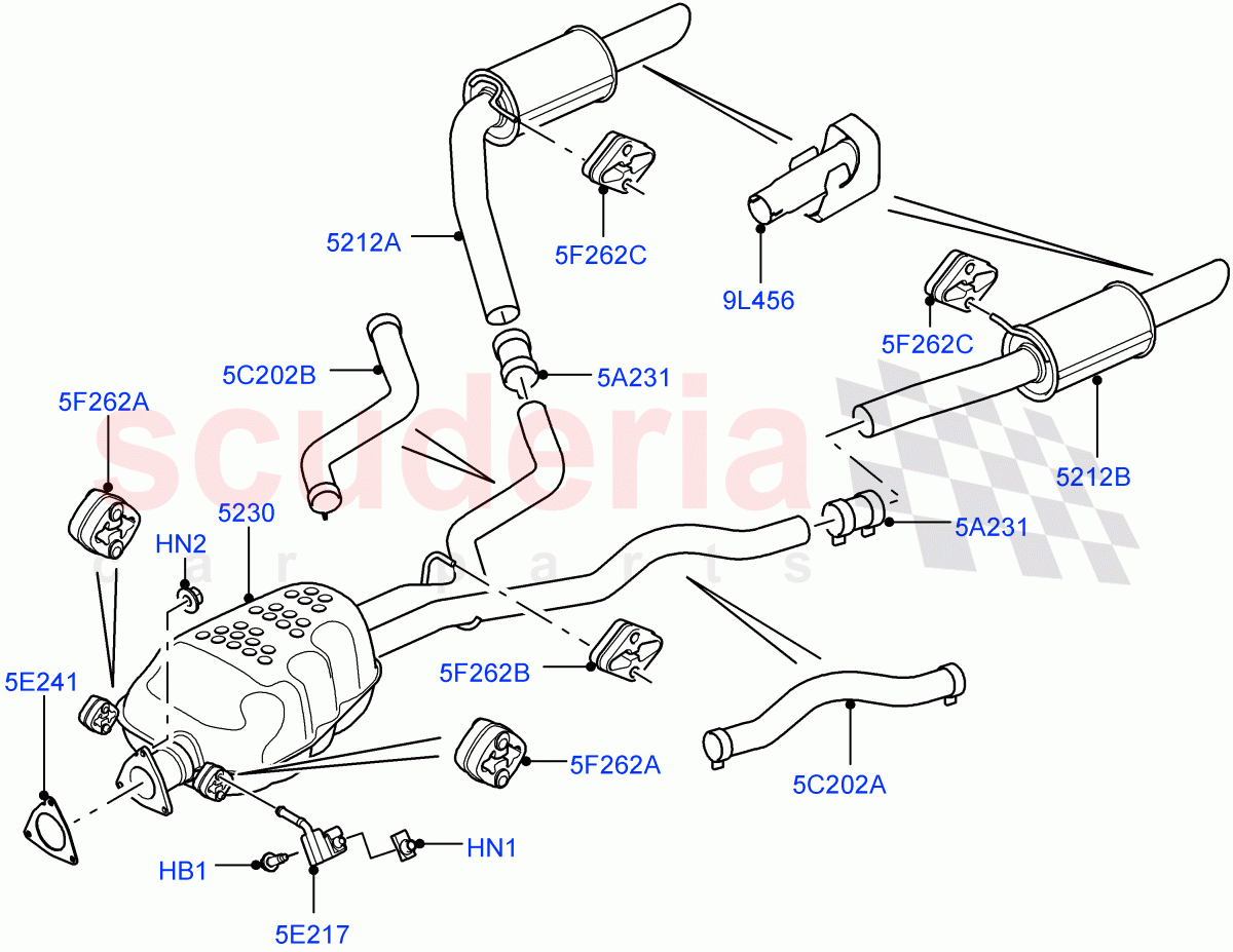 Rear Exhaust System(3.0 V6 Diesel,Proconve L6 Emissions,Stage V Plus DPF,L6 Diesel Emissions)((V)FROMAA000001) of Land Rover Land Rover Discovery 4 (2010-2016) [3.0 Diesel 24V DOHC TC]