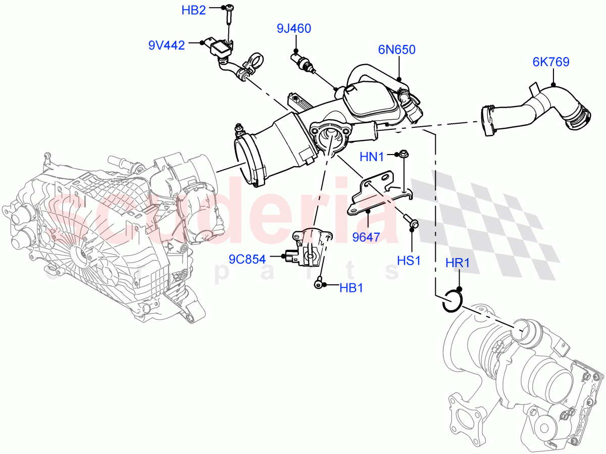 Intercooler/Air Ducts And Hoses(1.5L AJ20P3 Petrol High PHEV,Halewood (UK),1.5L AJ20P3 Petrol High)((V)FROMLH000001) of Land Rover Land Rover Discovery Sport (2015+) [1.5 I3 Turbo Petrol AJ20P3]