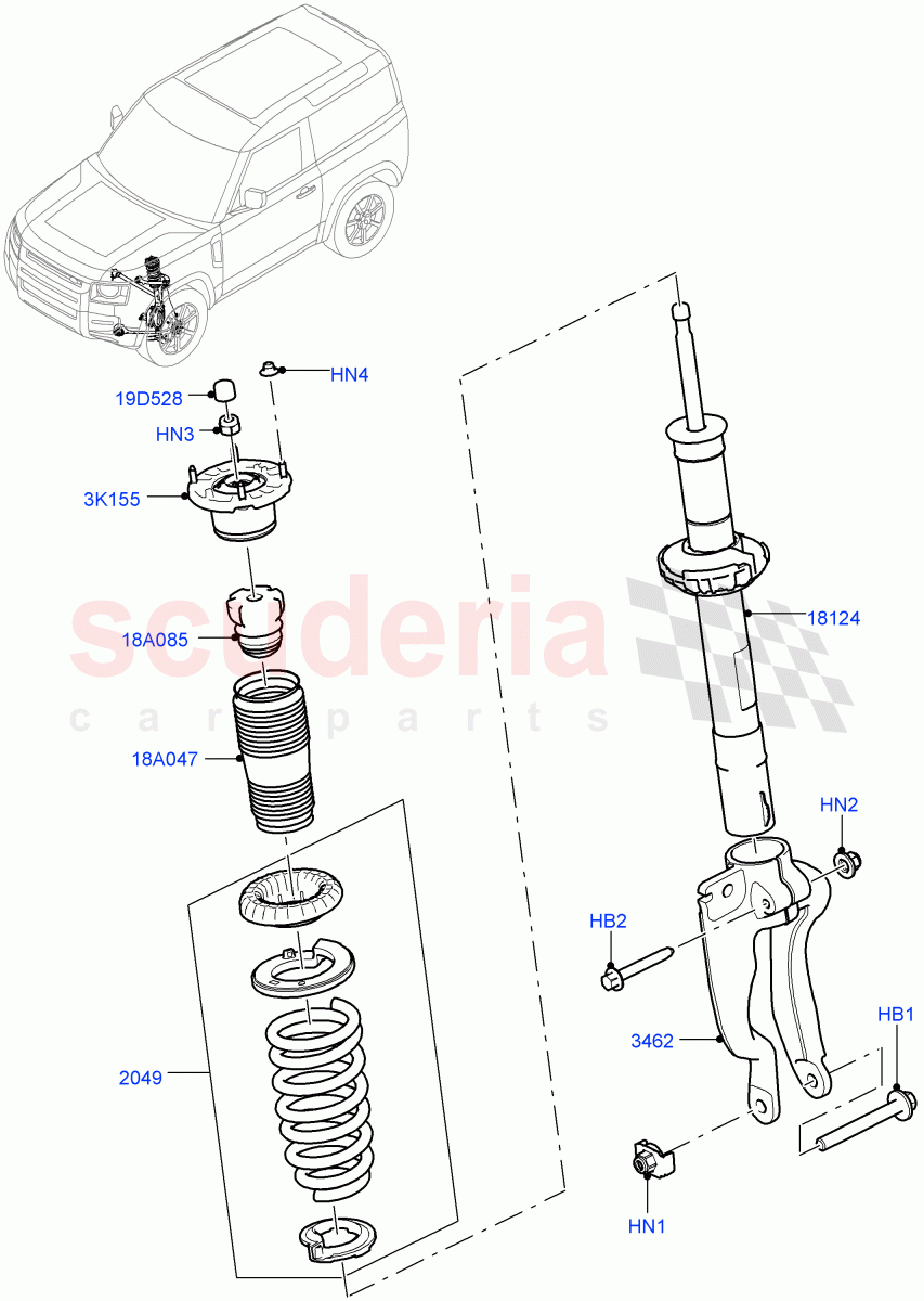 Front Suspension Struts And Springs(With Standard Duty Coil Spring Susp) of Land Rover Land Rover Defender (2020+) [3.0 I6 Turbo Petrol AJ20P6]