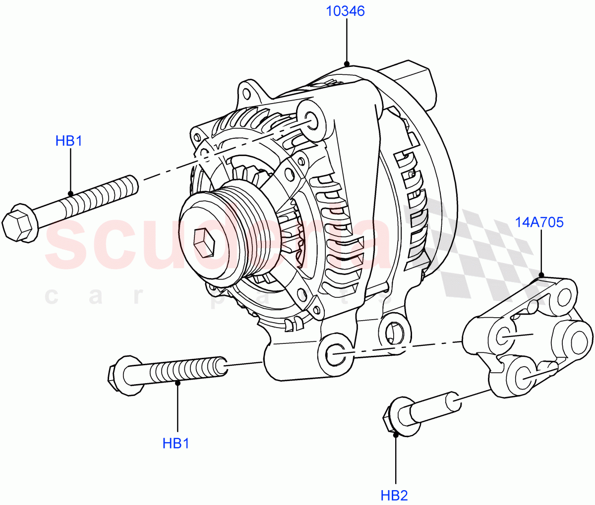 Alternator And Mountings(Solihull Plant Build)(3.0L DOHC GDI SC V6 PETROL)((V)FROMHA000001) of Land Rover Land Rover Discovery 5 (2017+) [3.0 DOHC GDI SC V6 Petrol]