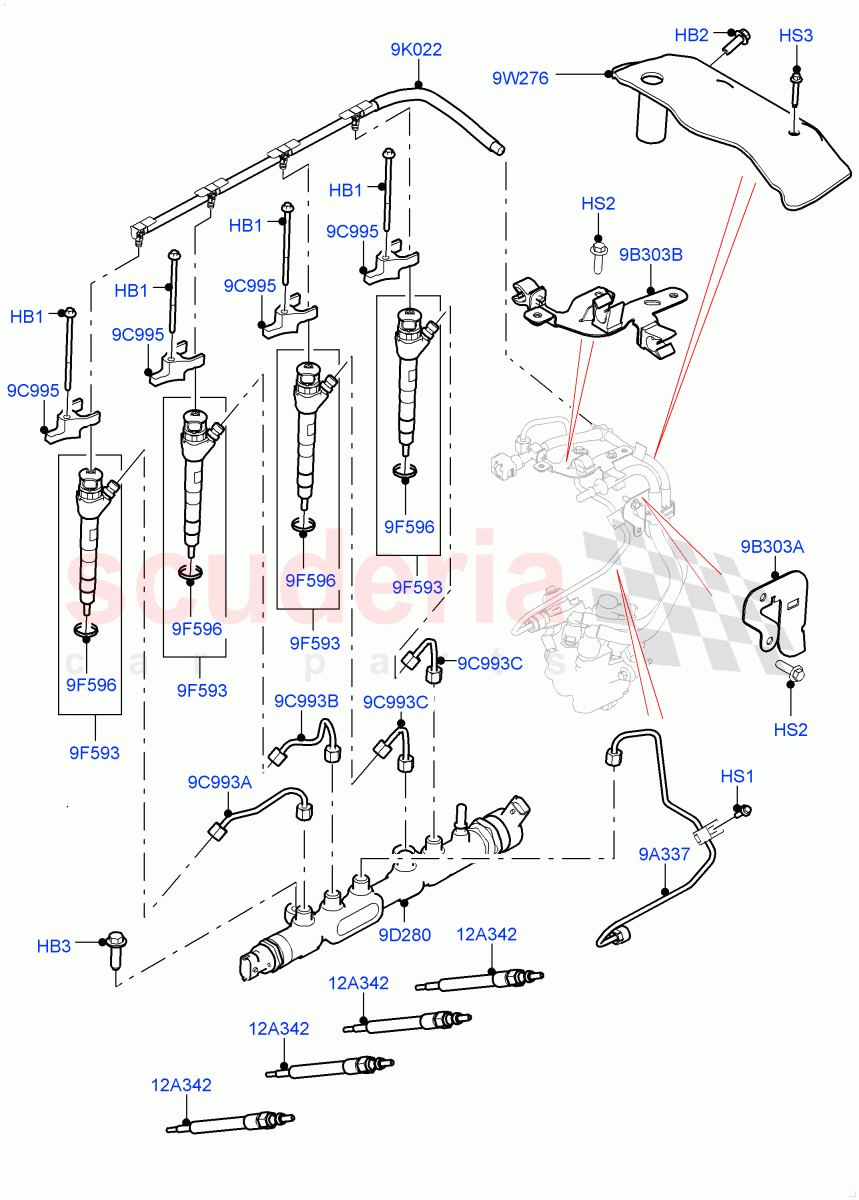 Fuel Injectors And Pipes(Nitra Plant Build)(2.0L I4 DSL MID DOHC AJ200,2.0L I4 DSL HIGH DOHC AJ200)((V)FROMK2000001) of Land Rover Land Rover Discovery 5 (2017+) [2.0 Turbo Diesel]