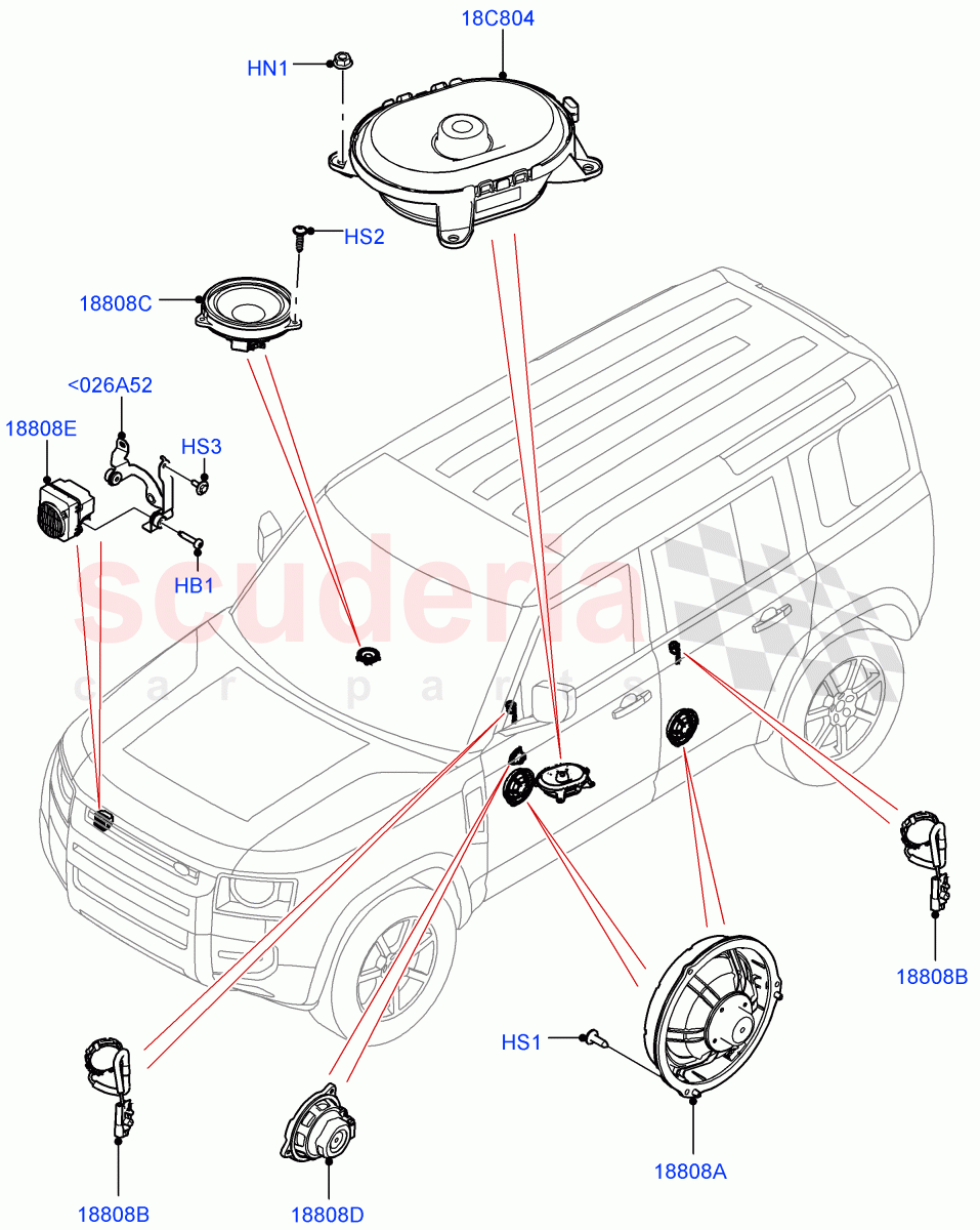 Speakers(Hi Line Audio System - 600 W) of Land Rover Land Rover Defender (2020+) [2.0 Turbo Petrol AJ200P]