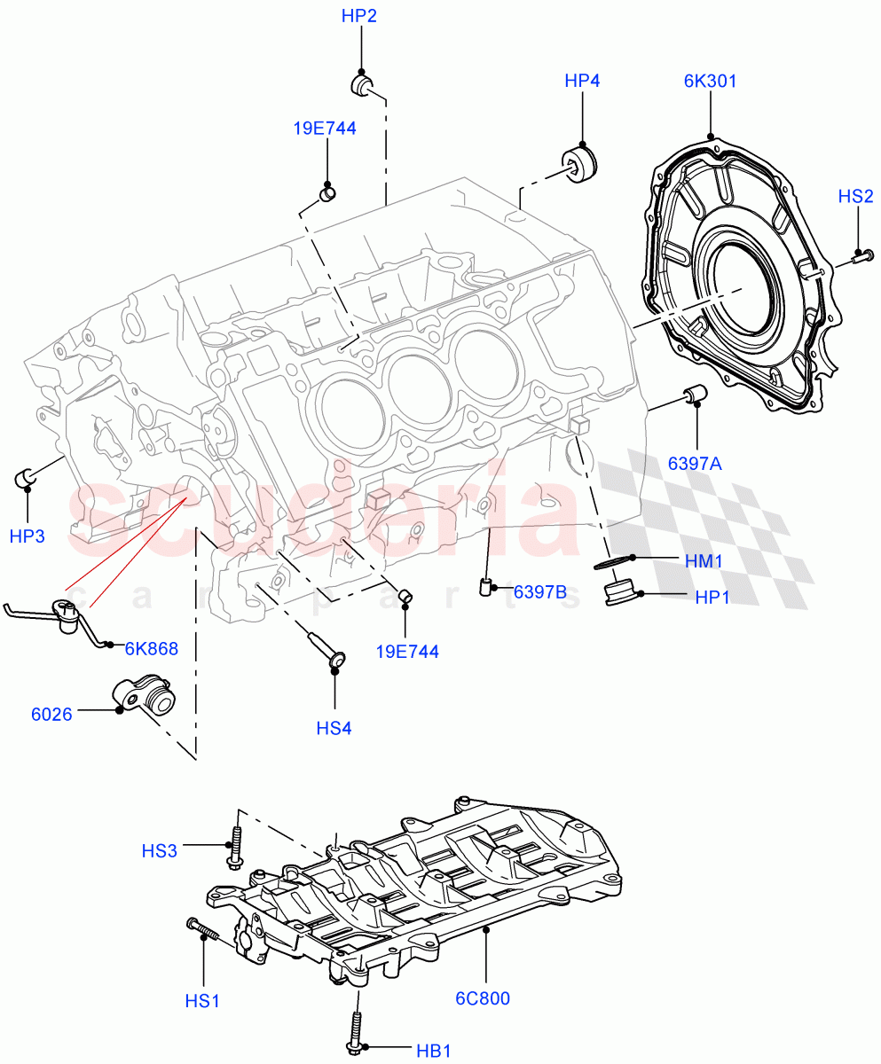 Cylinder Block And Plugs(Solihull Plant Build)(3.0L DOHC GDI SC V6 PETROL)((V)FROMEA000001) of Land Rover Land Rover Discovery 5 (2017+) [3.0 DOHC GDI SC V6 Petrol]