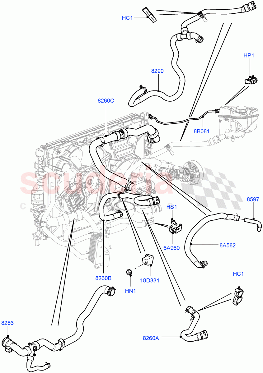 Cooling System Pipes And Hoses(2.0L 16V TIVCT T/C 240PS Petrol,Itatiaia (Brazil),2.0L 16V TIVCT T/C Gen2 Petrol)((V)FROMGT000001) of Land Rover Land Rover Discovery Sport (2015+) [2.0 Turbo Petrol GTDI]