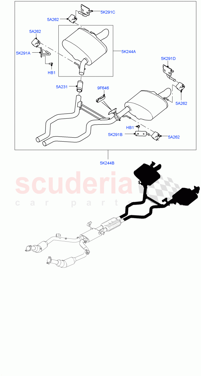 Rear Exhaust System(3.0L DOHC GDI SC V6 PETROL)((V)TOEA309009) of Land Rover Land Rover Range Rover Sport (2014+) [3.0 DOHC GDI SC V6 Petrol]