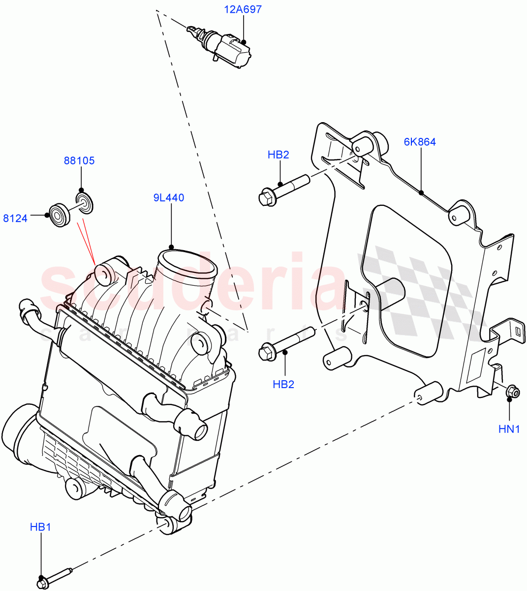 Intercooler/Air Ducts And Hoses(Nitra Plant Build)(2.0L I4 DSL MID DOHC AJ200,2.0L I4 DSL HIGH DOHC AJ200)((V)FROMK2000001) of Land Rover Land Rover Discovery 5 (2017+) [2.0 Turbo Diesel]