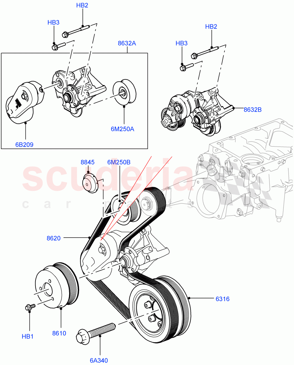 Pulleys And Drive Belts(Solihull Plant Build, Secondary Drive)(3.0L DOHC GDI SC V6 PETROL)((V)FROMEA000001) of Land Rover Land Rover Discovery 5 (2017+) [3.0 DOHC GDI SC V6 Petrol]