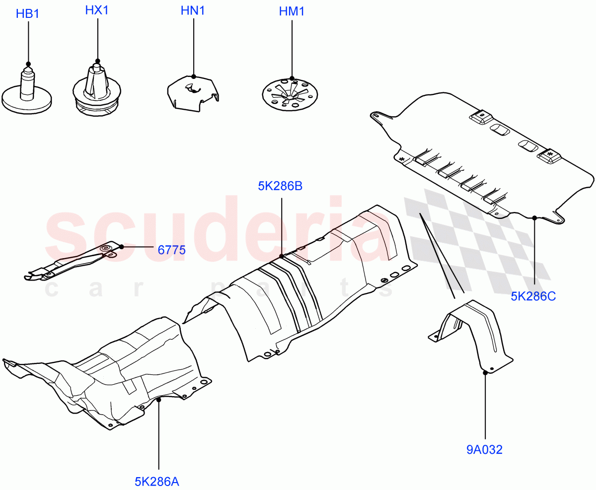Heat Shields - Exhaust System(2.0L 16V TIVCT T/C 240PS Petrol,Changsu (China))((V)FROMEG000001) of Land Rover Land Rover Range Rover Evoque (2012-2018) [2.0 Turbo Petrol GTDI]