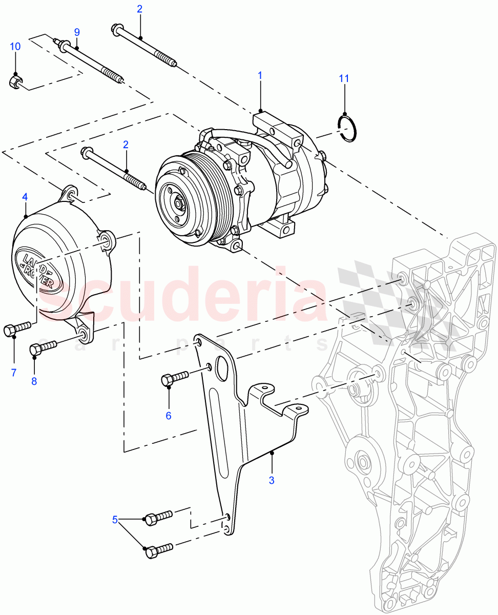 Air Conditioning - Compressor(2.2L 16V TC I4 DSL 122PS PUMA,With Manual Air Conditioning)((V)FROMCA000001) of Land Rover Land Rover Defender (2007-2016)