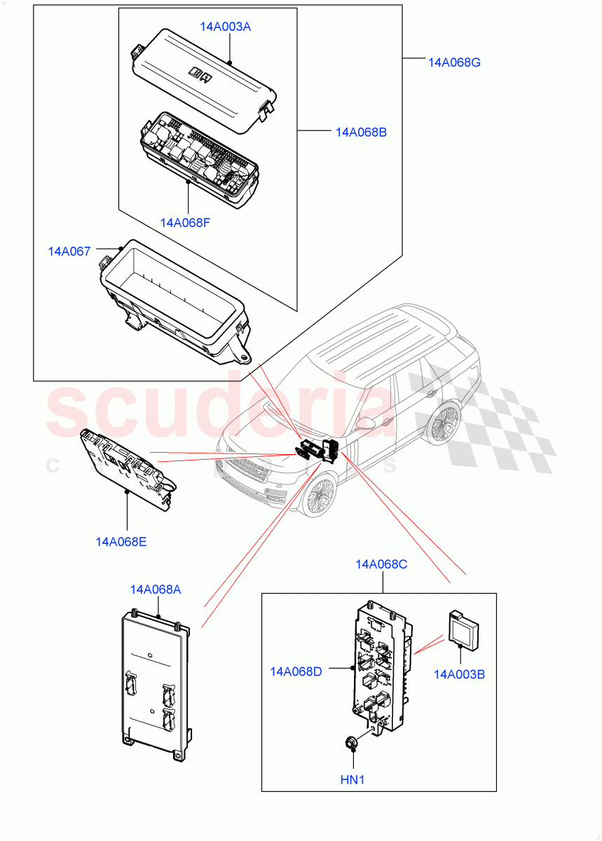 Fuses, Holders And Circuit Breakers(Front) of Land Rover Land Rover Range Rover (2012-2021) [3.0 I6 Turbo Diesel AJ20D6]