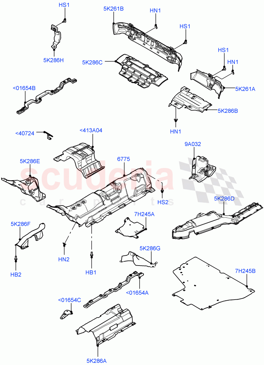 Splash And Heat Shields(Middle And Rear Section)(Itatiaia (Brazil)) of Land Rover Land Rover Range Rover Evoque (2019+) [2.0 Turbo Diesel AJ21D4]