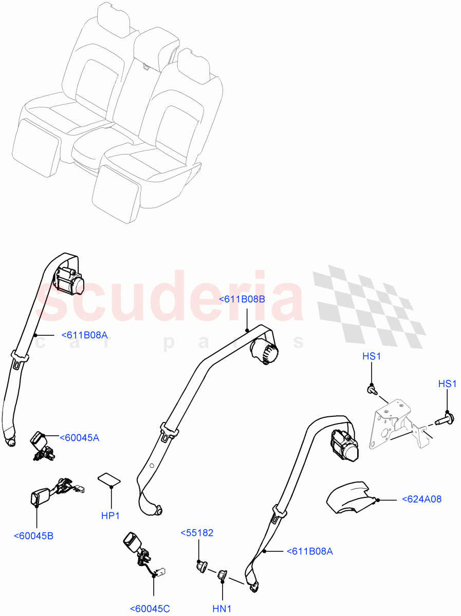 Rear Seat Belts(40/20/40 Super Slouch Rear Seat)((V)FROMJA000001) of Land Rover Land Rover Range Rover (2012-2021) [3.0 DOHC GDI SC V6 Petrol]