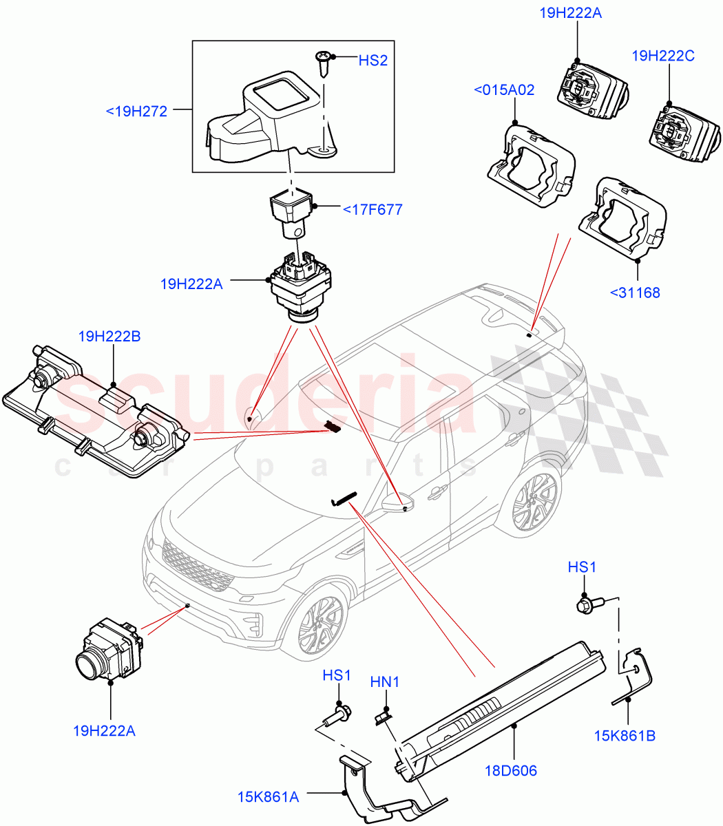 Camera Equipment(Nitra Plant Build)((V)FROMK2000001,(V)TOL2999999) of Land Rover Land Rover Discovery 5 (2017+) [2.0 Turbo Petrol AJ200P]