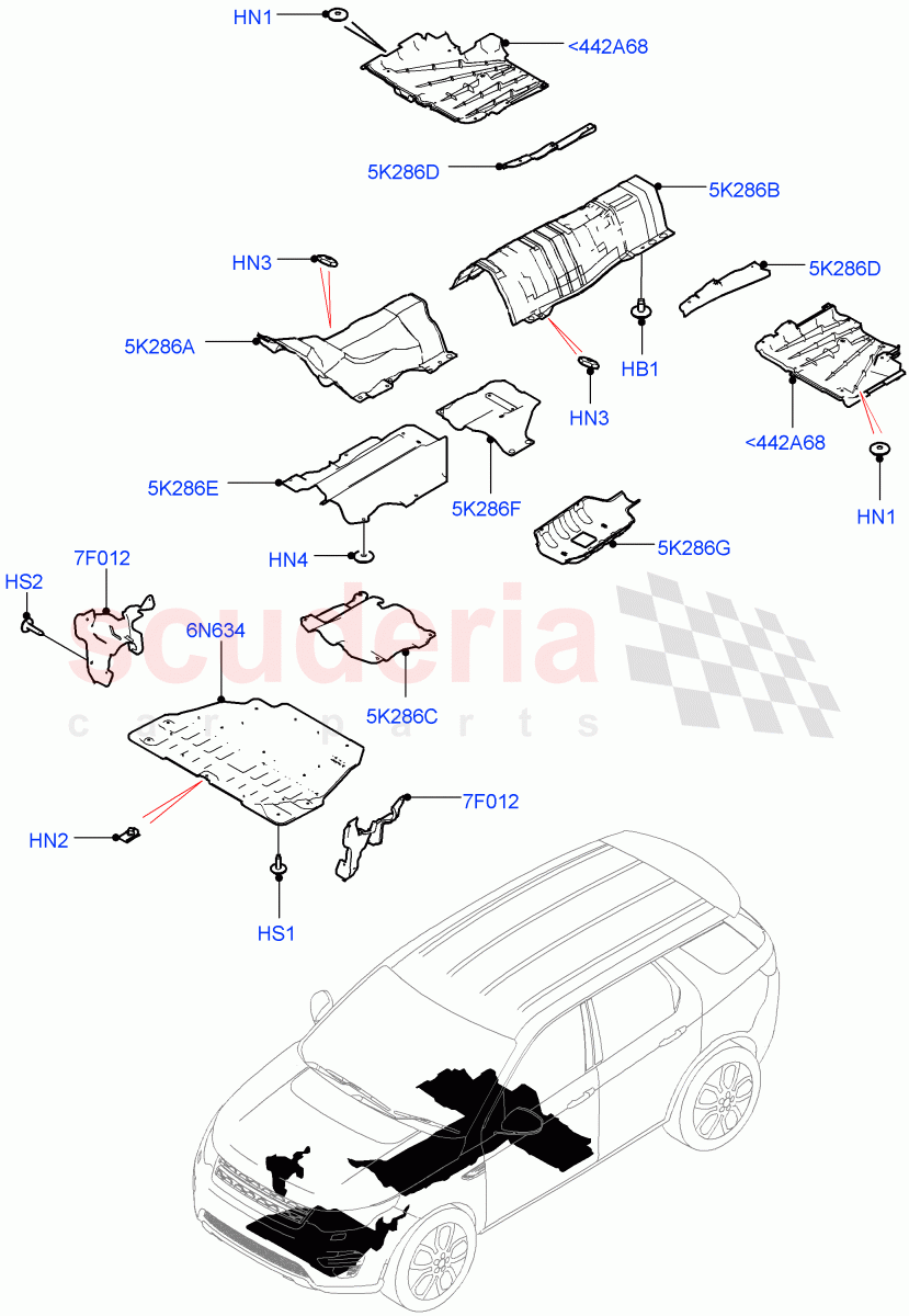 Splash And Heat Shields(Front, Body)(Halewood (UK))((V)TOKH999999) of Land Rover Land Rover Discovery Sport (2015+) [2.0 Turbo Diesel AJ21D4]