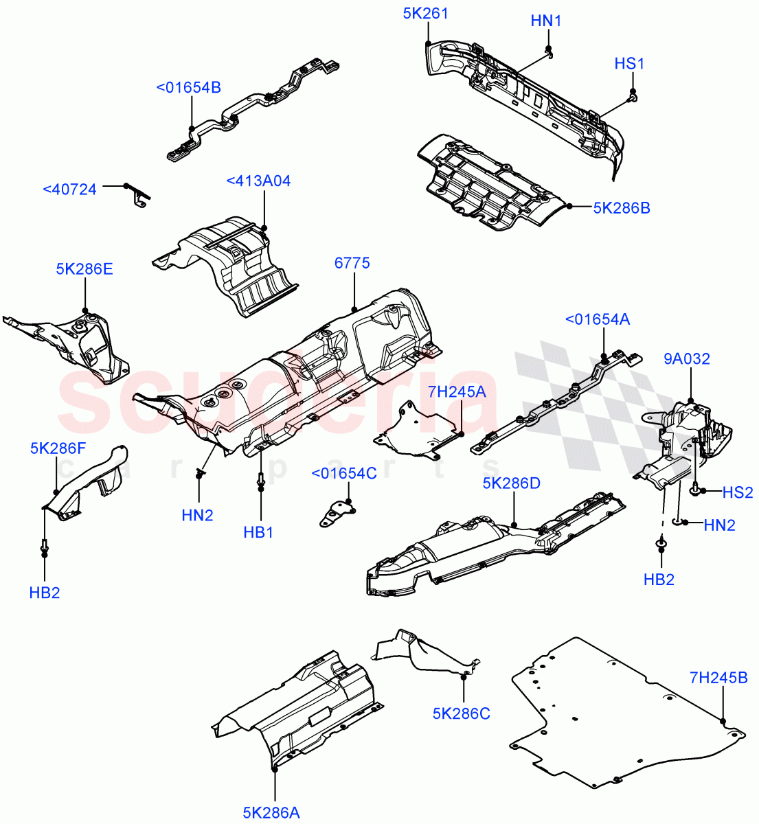 Splash And Heat Shields(Middle And Rear Section)(Changsu (China)) of Land Rover Land Rover Range Rover Evoque (2019+) [2.0 Turbo Diesel AJ21D4]