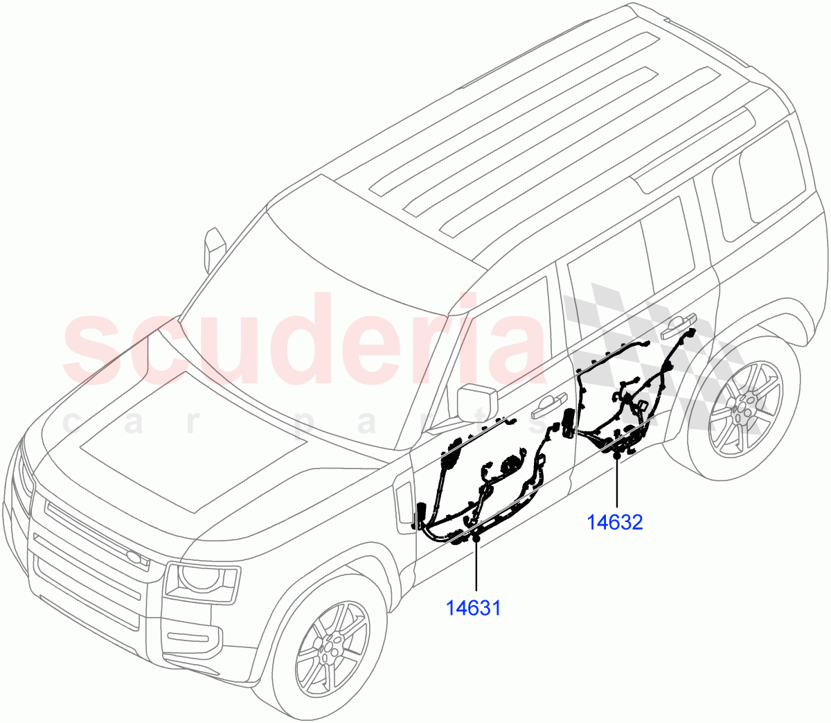 Wiring - Body Closures(Front And Rear Doors)(5 Door,Standard Wheelbase) of Land Rover Land Rover Defender (2020+) [5.0 OHC SGDI SC V8 Petrol]