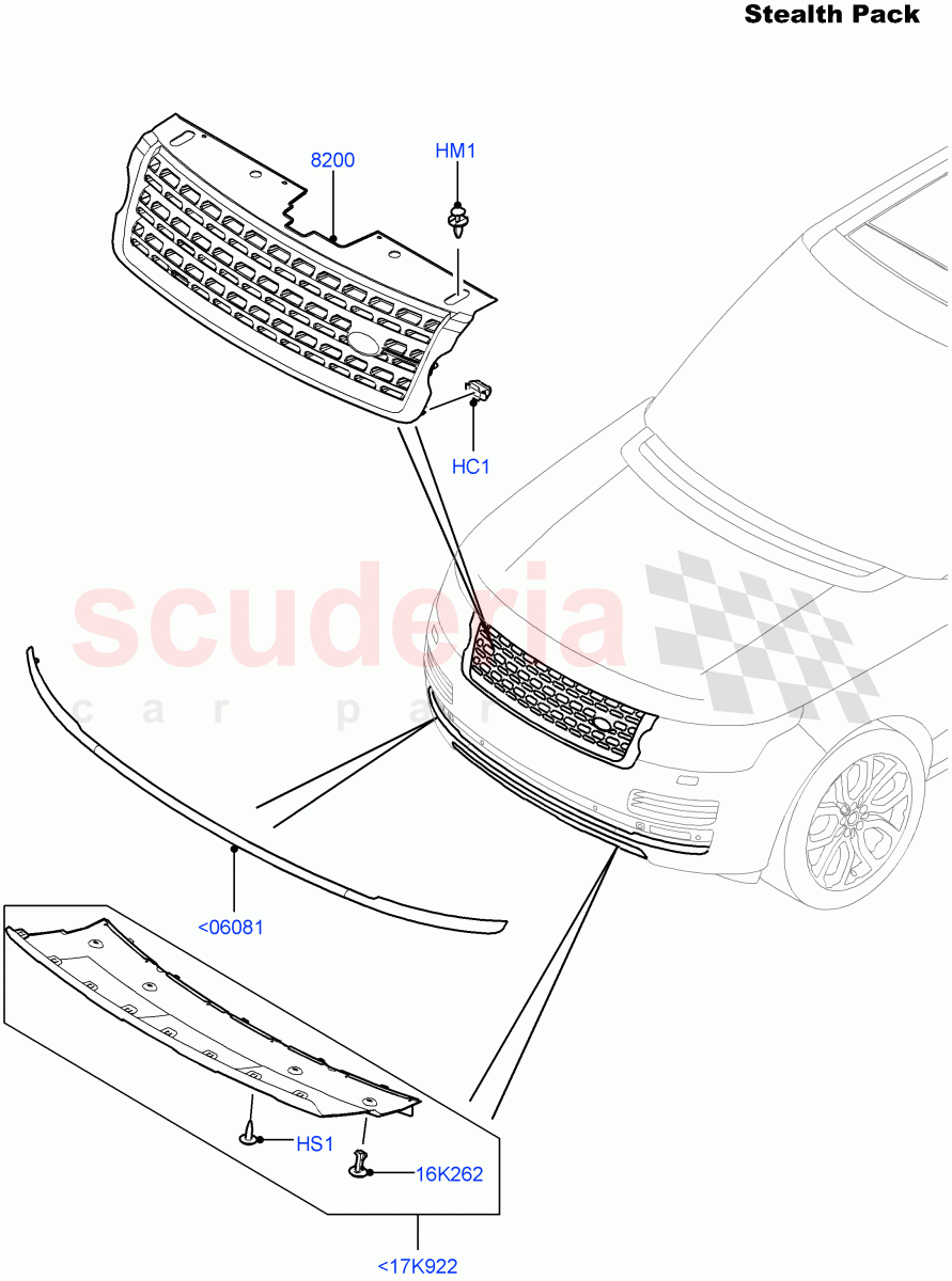 Radiator Grille And Front Bumper(Stealth Pack)((V)FROMEA000001,(V)TOHA999999) of Land Rover Land Rover Range Rover (2012-2021) [3.0 DOHC GDI SC V6 Petrol]