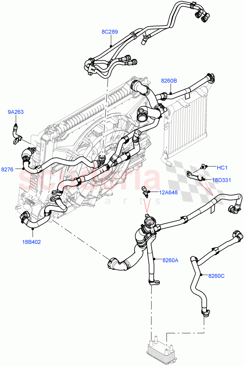 Cooling System Pipes And Hoses(5.0L P AJ133 DOHC CDA S/C Enhanced,With Standard Engine Cooling System)((V)FROMKA000001) of Land Rover Land Rover Range Rover Velar (2017+) [5.0 OHC SGDI SC V8 Petrol]