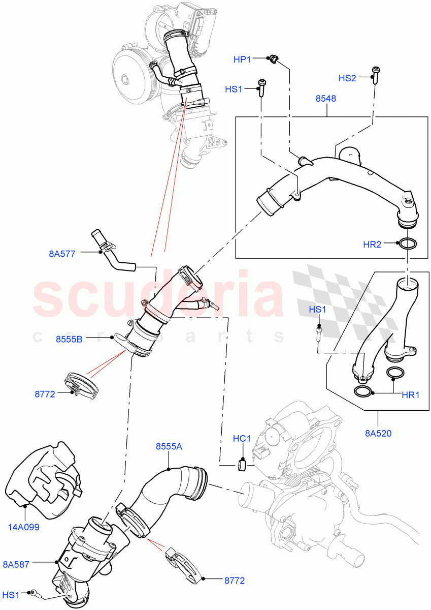 Thermostat/Housing & Related Parts(Nitra Plant Build)(3.0L DOHC GDI SC V6 PETROL)((V)FROMK2000001) of Land Rover Land Rover Discovery 5 (2017+) [3.0 DOHC GDI SC V6 Petrol]