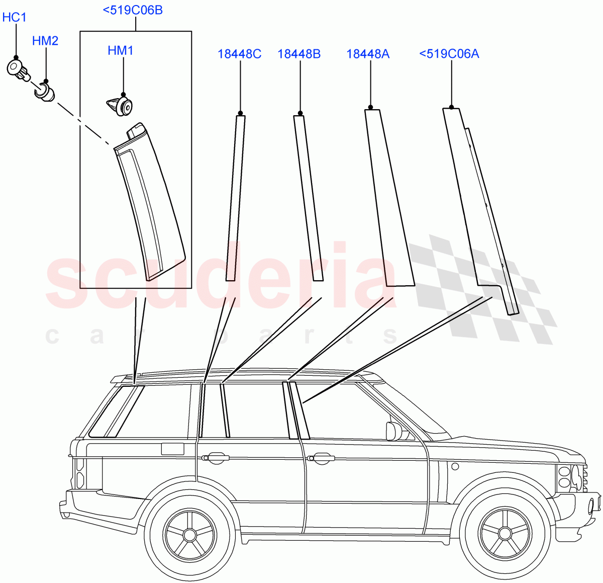 Rear Doors, Hinges & Weatherstrips(Finishers)(Less Armoured)((V)FROMAA000001) of Land Rover Land Rover Range Rover (2010-2012) [3.6 V8 32V DOHC EFI Diesel]
