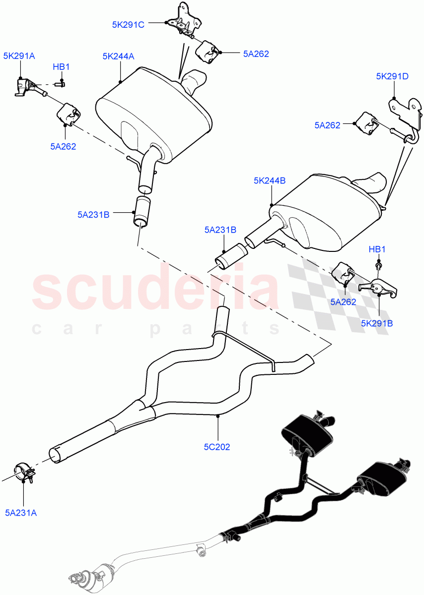 Rear Exhaust System(3.0 V6 D Low MT ROW,Euro Stage 4 Emissions)((V)FROMJA000001) of Land Rover Land Rover Range Rover Sport (2014+) [3.0 Diesel 24V DOHC TC]