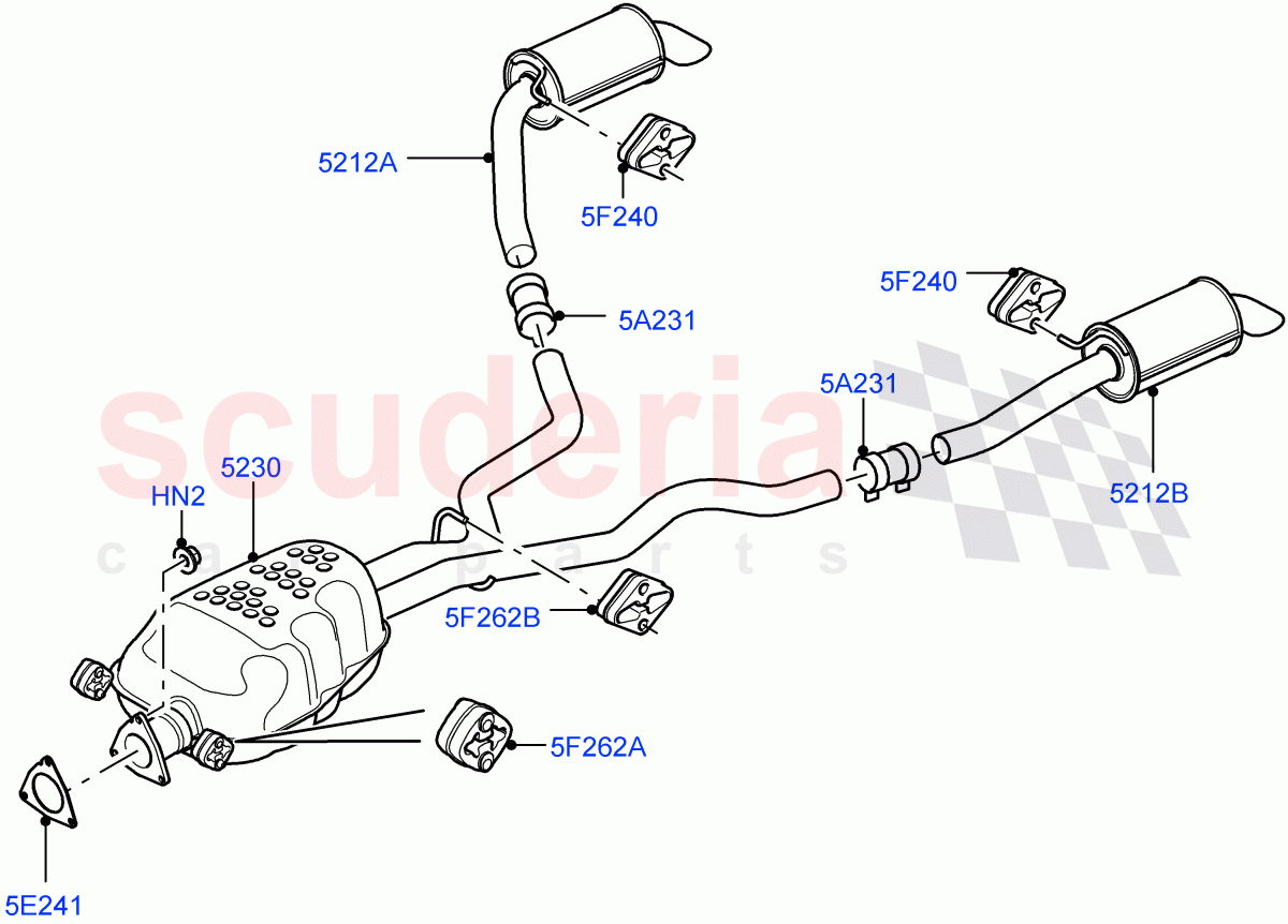 Rear Exhaust System(3.0 V6 D Gen2 Twin Turbo,EU6 + DPF Emissions)((V)FROMGA000001) of Land Rover Land Rover Discovery 4 (2010-2016) [3.0 Diesel 24V DOHC TC]