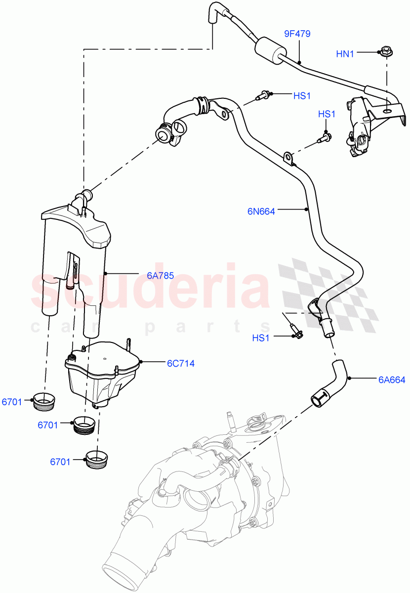 Emission Control - Crankcase(Engine Ventilation, Solihull Plant Build)(3.0 V6 D Low MT ROW,3.0 V6 D Gen2 Mono Turbo)((V)FROMFA000001) of Land Rover Land Rover Discovery 5 (2017+) [3.0 Diesel 24V DOHC TC]