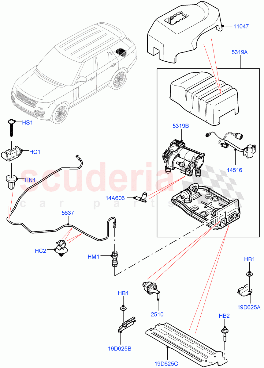 Air Suspension Compressor And Lines of Land Rover Land Rover Range Rover (2012-2021) [5.0 OHC SGDI SC V8 Petrol]