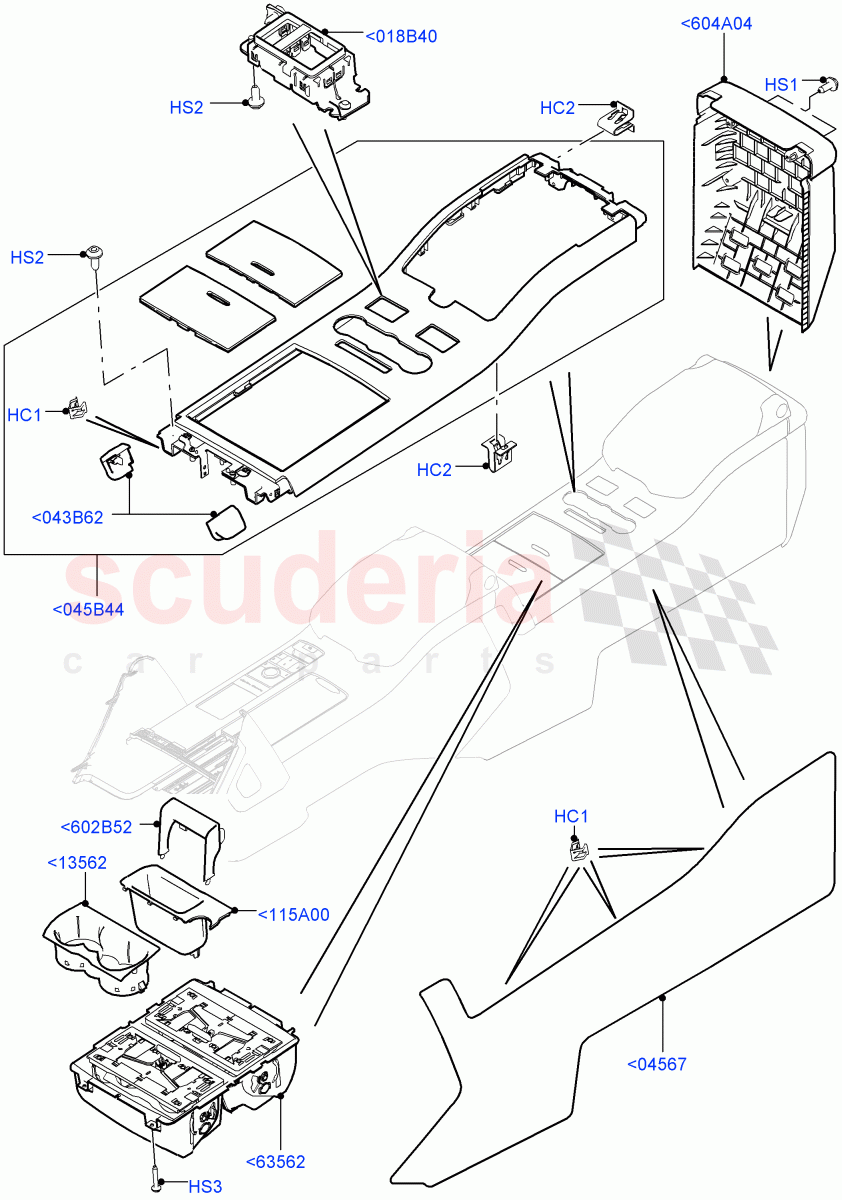 Console - Floor(Rear, External Components, For Carrier Assy)(With 40/40 Split Individual Rr Seat) of Land Rover Land Rover Range Rover (2012-2021) [3.0 DOHC GDI SC V6 Petrol]