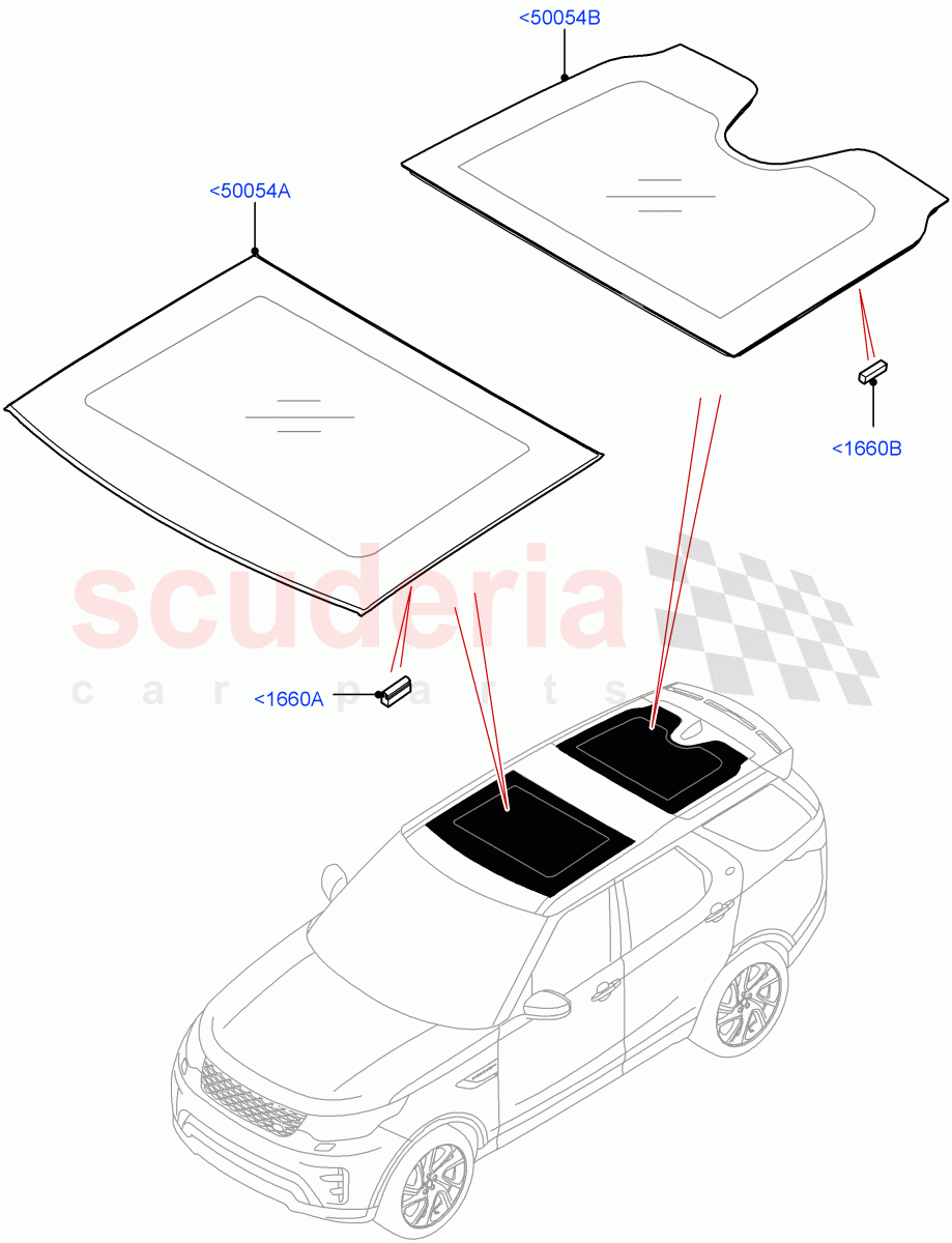 Sliding Roof Panel(Solihull Plant Build)(Roof Conv-Front And Rear Panoramic)((V)FROMHA000001) of Land Rover Land Rover Discovery 5 (2017+) [3.0 I6 Turbo Diesel AJ20D6]