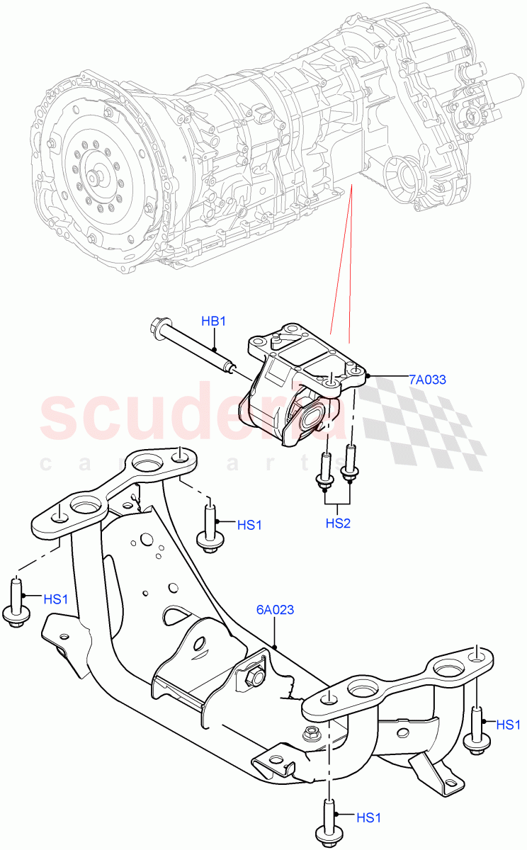 Transmission Mounting(Nitra Plant Build)(2.0L I4 High DOHC AJ200 Petrol)((V)FROMK2000001) of Land Rover Land Rover Discovery 5 (2017+) [3.0 Diesel 24V DOHC TC]