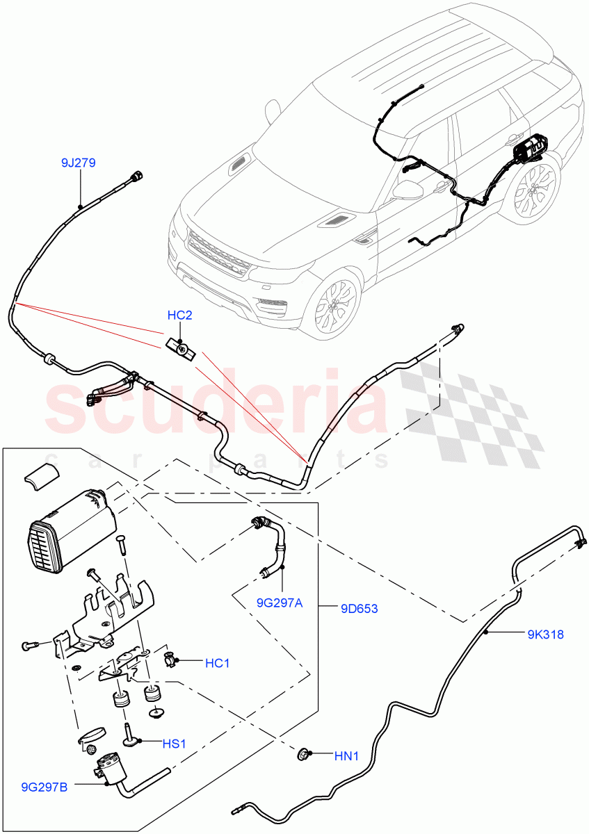 Fuel Lines(Middle East And North Africa (MENA) Markets, Rear)(3.0L DOHC GDI SC V6 PETROL,Narrow Filler Neck - Unleaded)((V)FROMGA000001,(V)TOJA999999) of Land Rover Land Rover Range Rover (2012-2021) [3.0 DOHC GDI SC V6 Petrol]