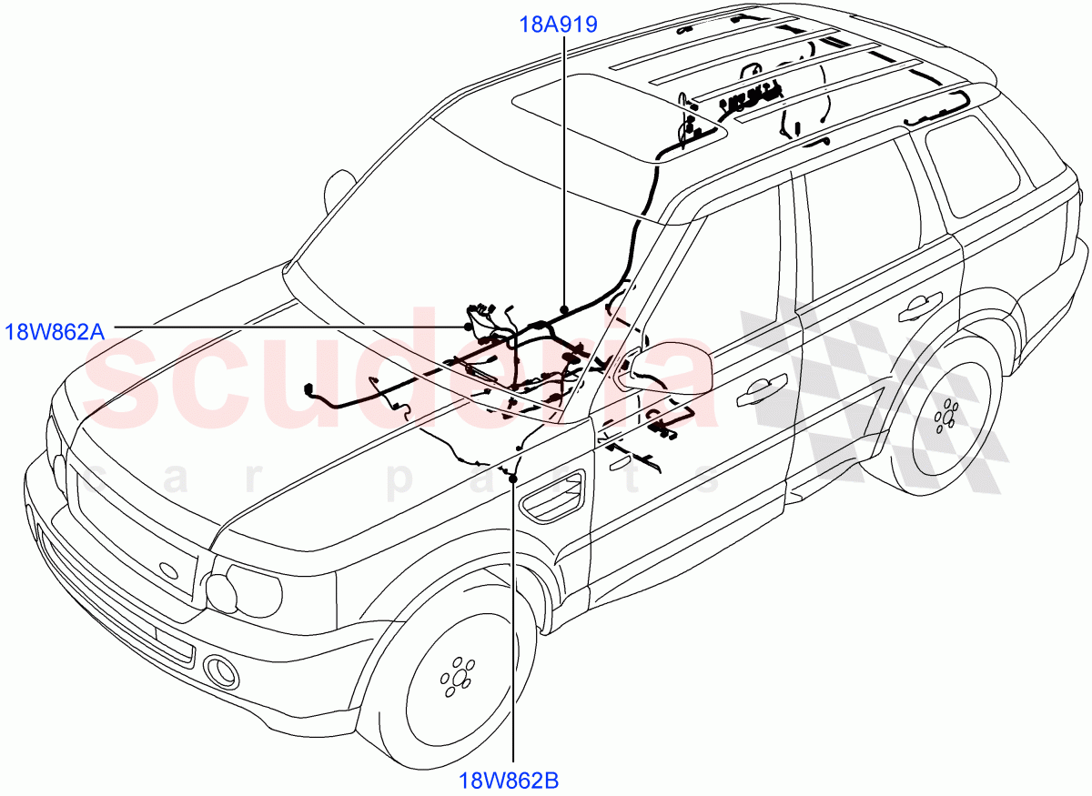 Electrical Wiring - Body And Rear(Audio/Navigation/Entertainment)((V)FROM9A000001,(V)TO9A999999) of Land Rover Land Rover Range Rover Sport (2005-2009) [3.6 V8 32V DOHC EFI Diesel]