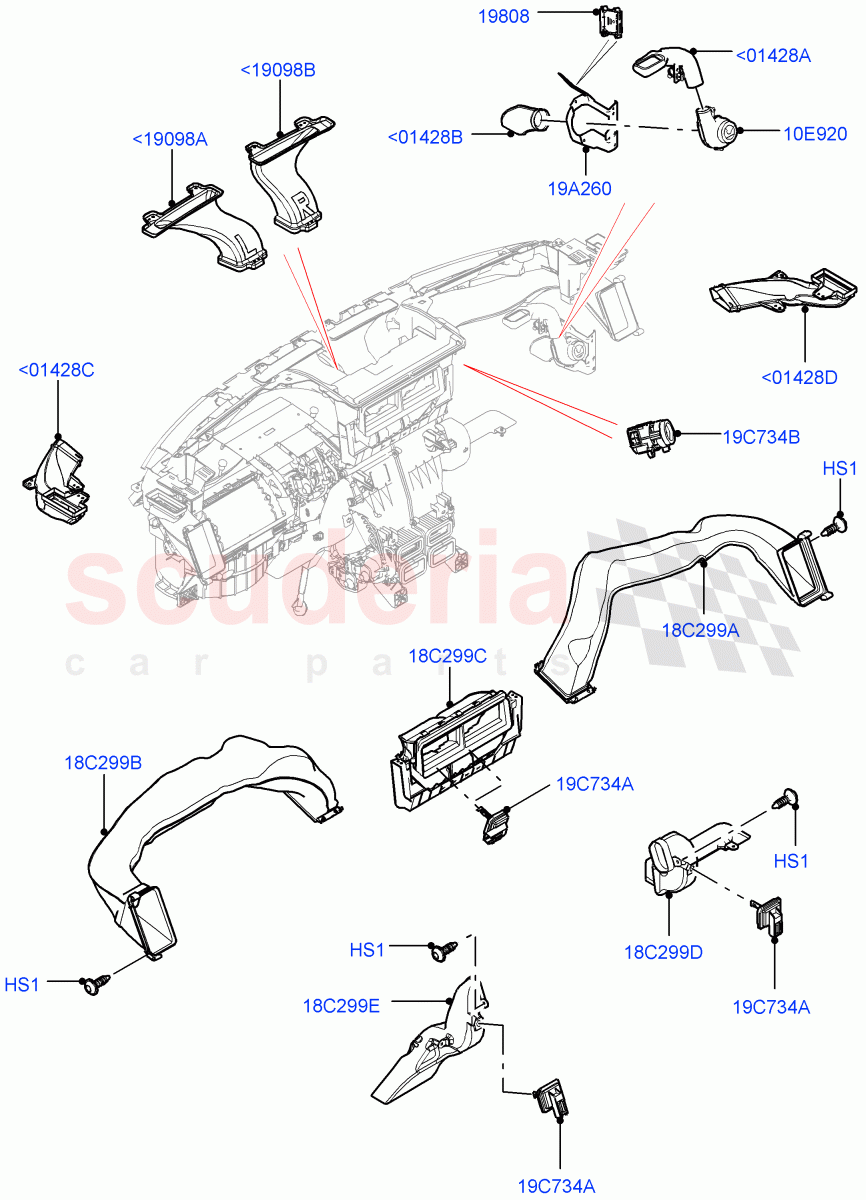 Air Vents, Louvres And Ducts(Internal Components, Solihull Plant Build, Instrument Panel)(Head Up Display)((V)FROMHA000001) of Land Rover Land Rover Discovery 5 (2017+) [3.0 DOHC GDI SC V6 Petrol]