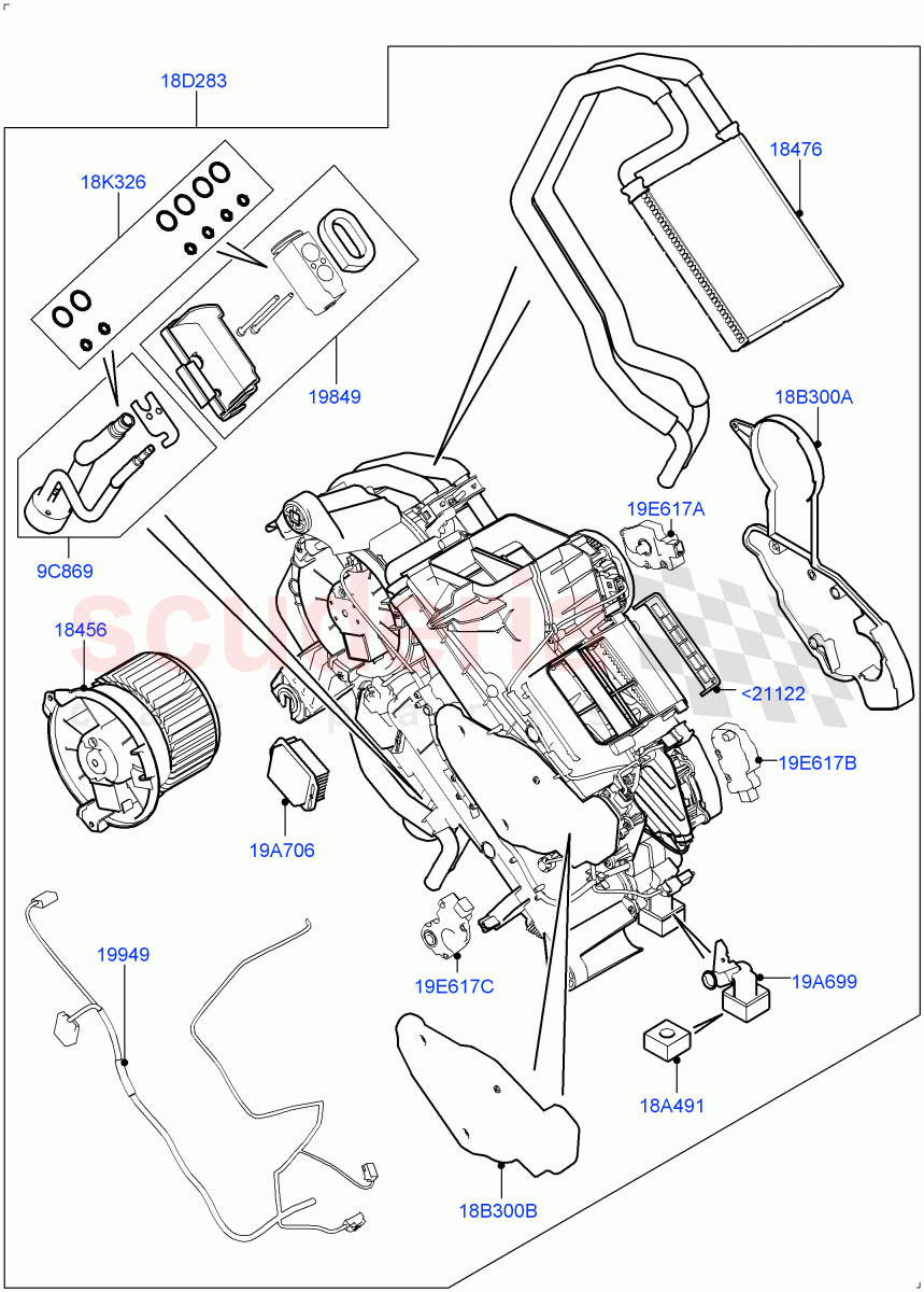 Heater/Air Cond.Internal Components(Auxiliary Heater)(Premium Air Conditioning-Front/Rear)((V)FROMKA000001) of Land Rover Land Rover Range Rover Sport (2014+) [3.0 DOHC GDI SC V6 Petrol]