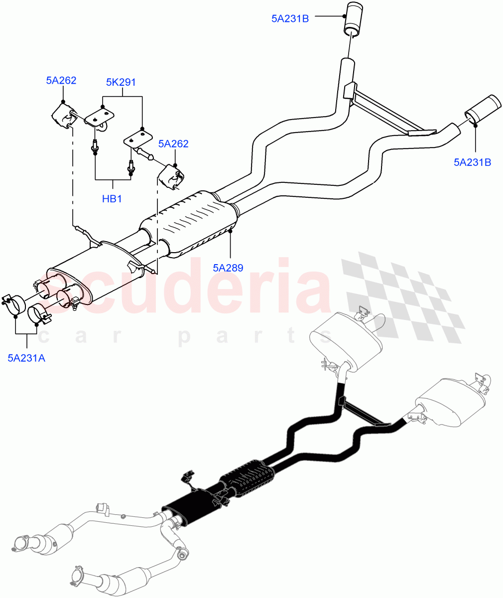 Exhaust System(Middle Section)(3.0L DOHC GDI SC V6 PETROL)((V)FROMEA134601,(V)TOHA999999) of Land Rover Land Rover Range Rover (2012-2021) [3.0 DOHC GDI SC V6 Petrol]