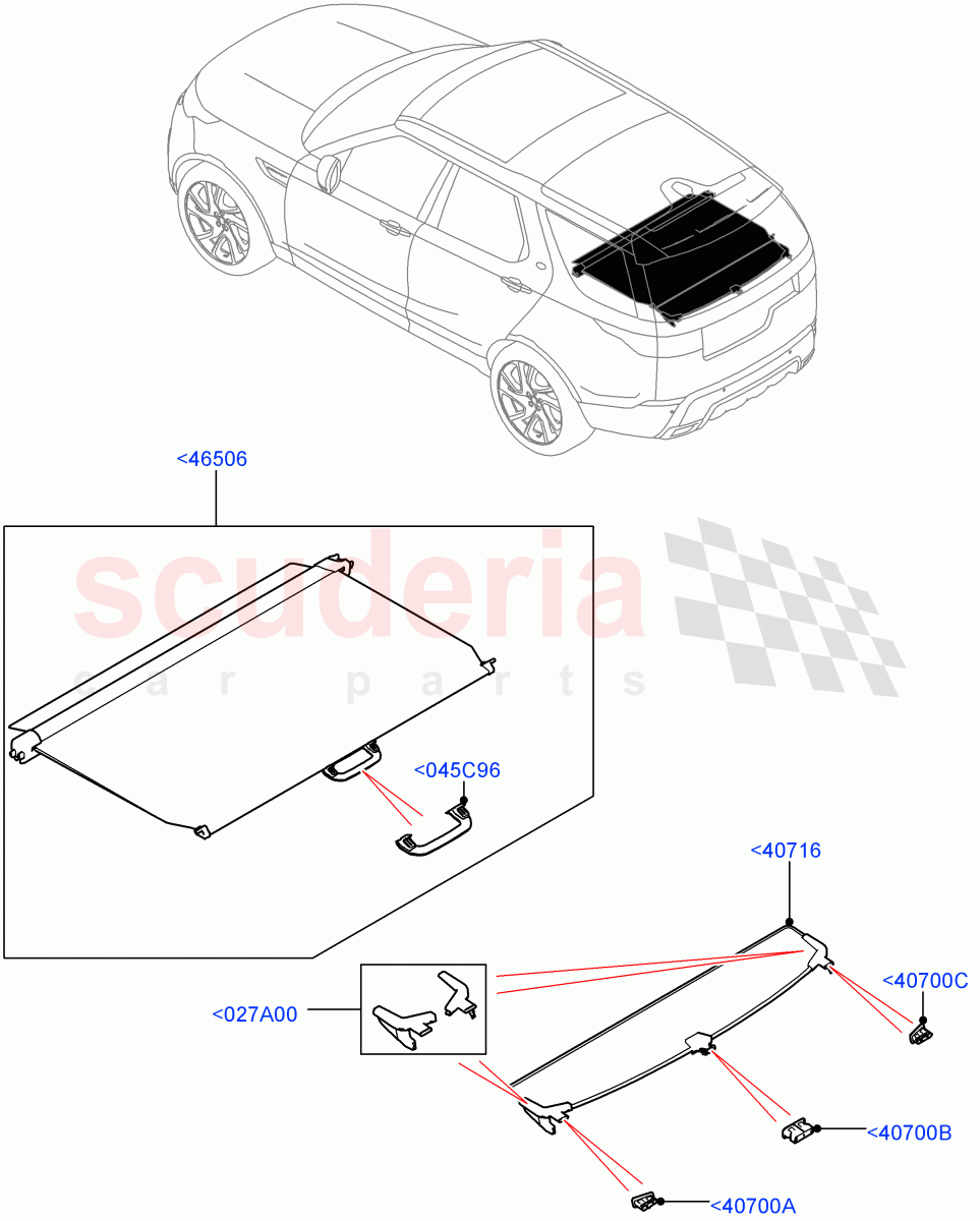 Load Compartment Trim(Upper, Package Tray)(With Load Area Cover)((V)FROMK2000001) of Land Rover Land Rover Discovery 5 (2017+) [3.0 Diesel 24V DOHC TC]